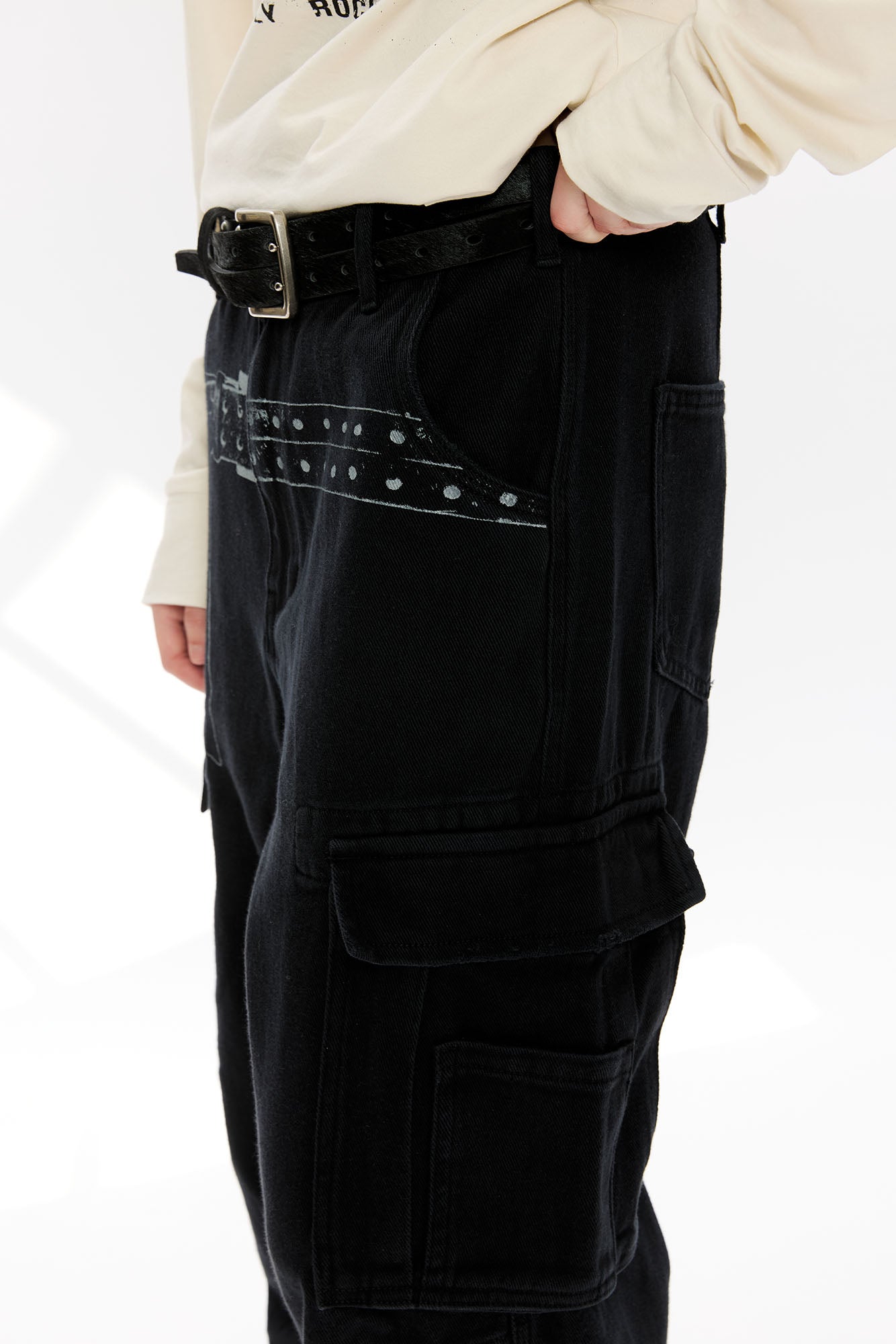 KREATE Washed Belt Graphic Crinkled Cargo Pants, premium urban and streetwear designers apparel on PROJECTISR.com, KREATE