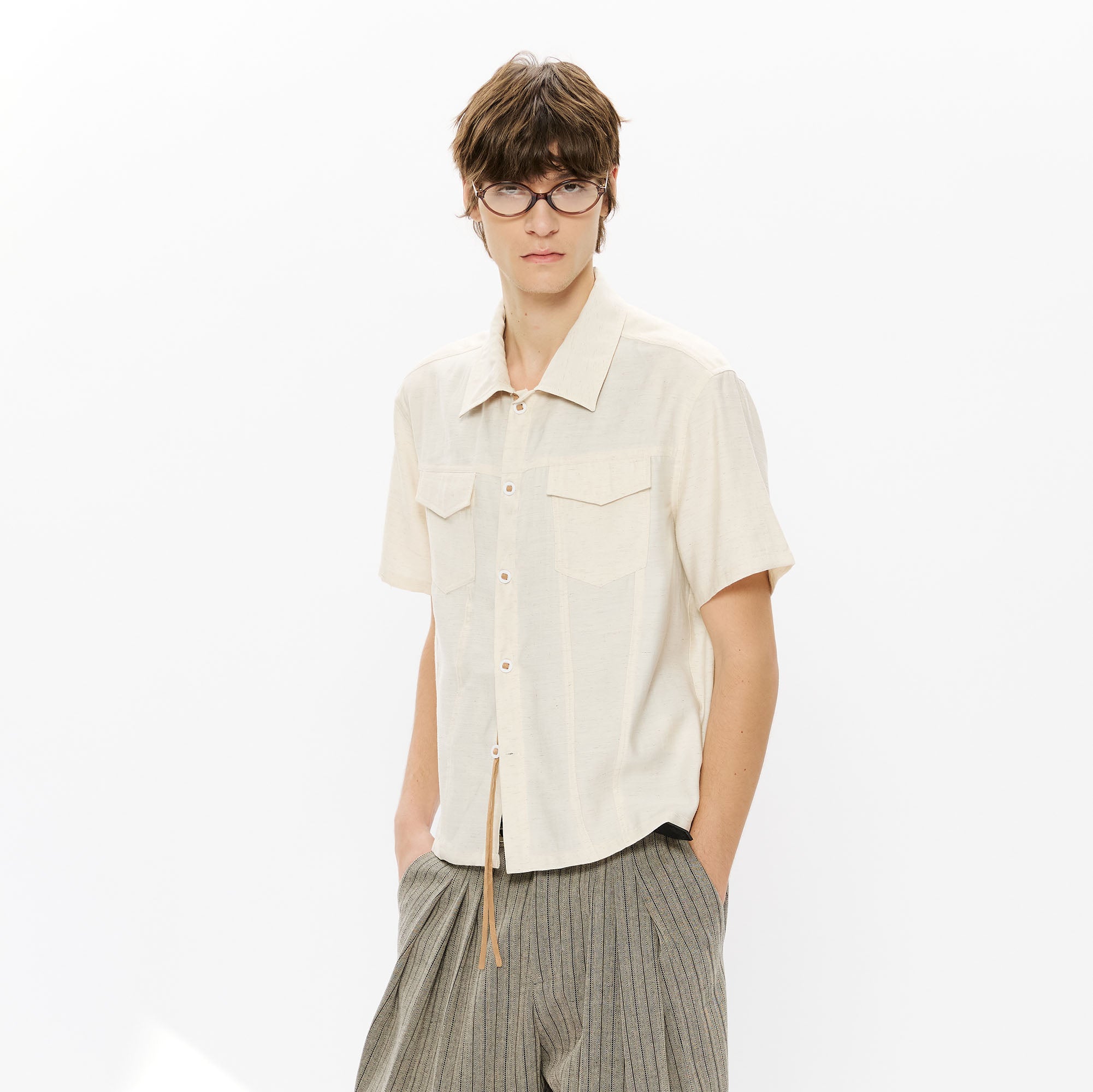 KREATE Contrast Collar Linen Half Shirt, premium urban and streetwear designers apparel on PROJECTISR.com, KREATE