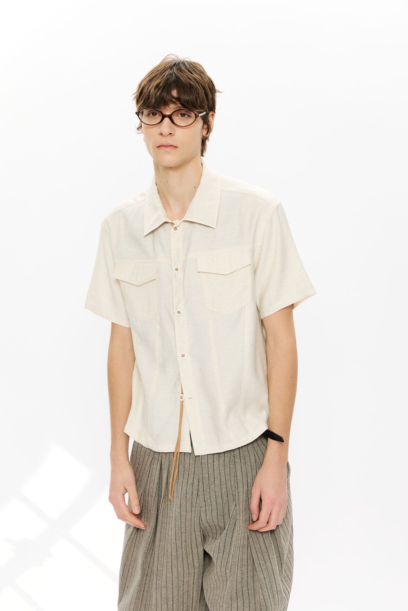 KREATE Contrast Collar Linen Half Shirt, premium urban and streetwear designers apparel on PROJECTISR.com, KREATE