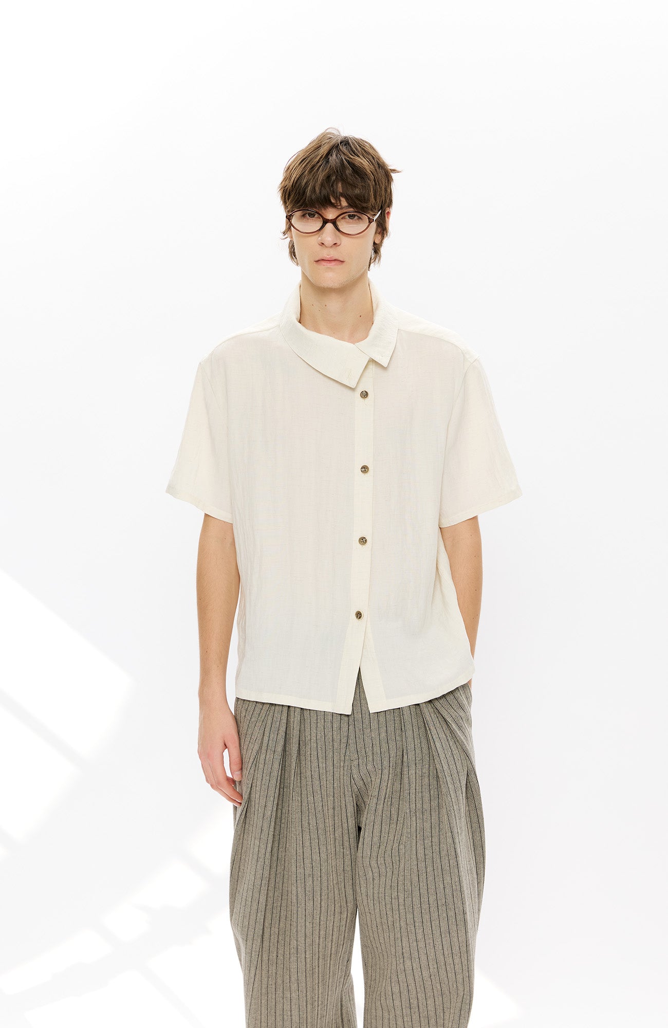 KREATE Asymmetrical Placket Short Sleeve Shirt, premium urban and streetwear designers apparel on PROJECTISR.com, KREATE