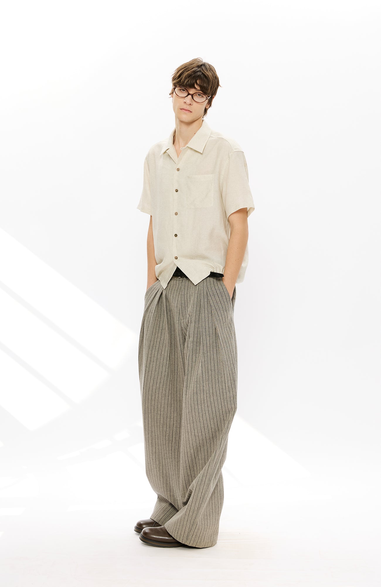 KREATE Pinstripe Pleated Draped Wide Trousers, premium urban and streetwear designers apparel on PROJECTISR.com, KREATE