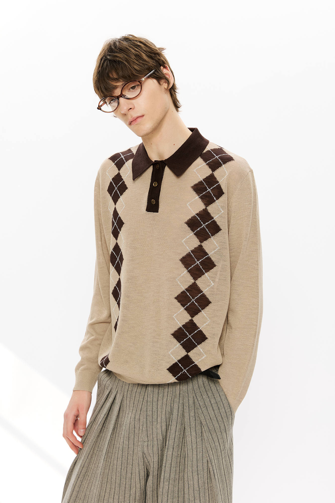 KREATE Retro Argyle Polo Sweater, premium urban and streetwear designers apparel on PROJECTISR.com, KREATE