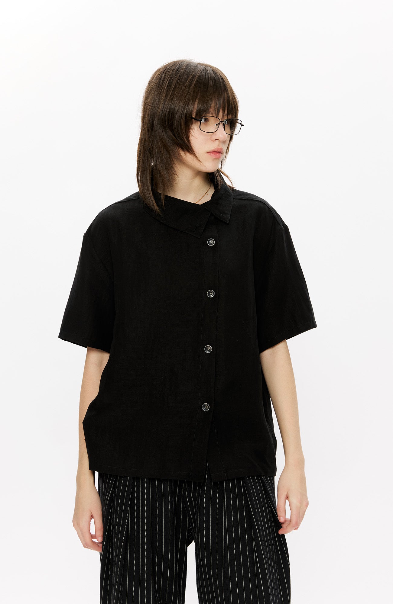 KREATE Asymmetrical Placket Short Sleeve Shirt, premium urban and streetwear designers apparel on PROJECTISR.com, KREATE