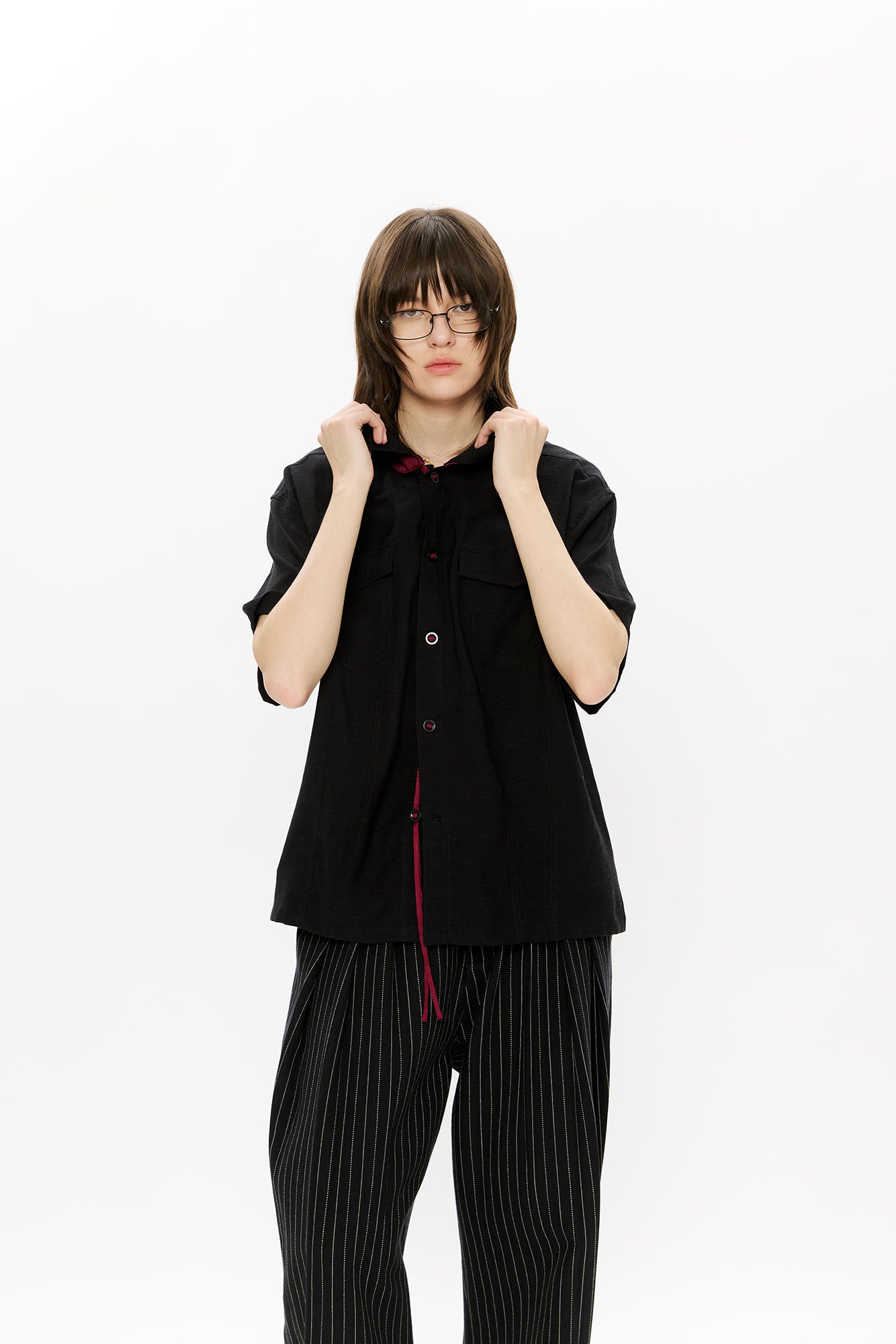 KREATE Contrast Collar Linen Half Shirt, premium urban and streetwear designers apparel on PROJECTISR.com, KREATE