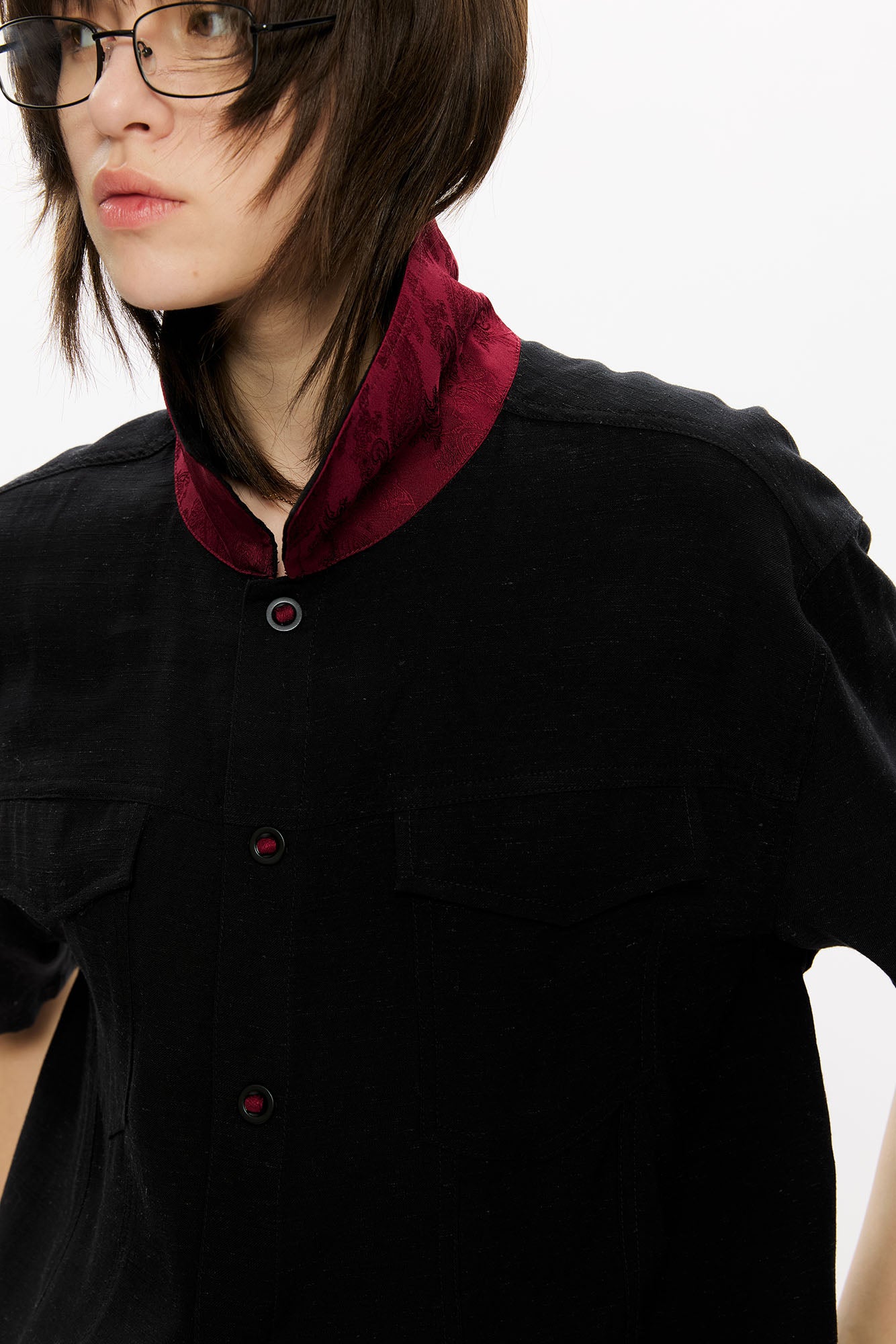 KREATE Contrast Collar Linen Half Shirt, premium urban and streetwear designers apparel on PROJECTISR.com, KREATE