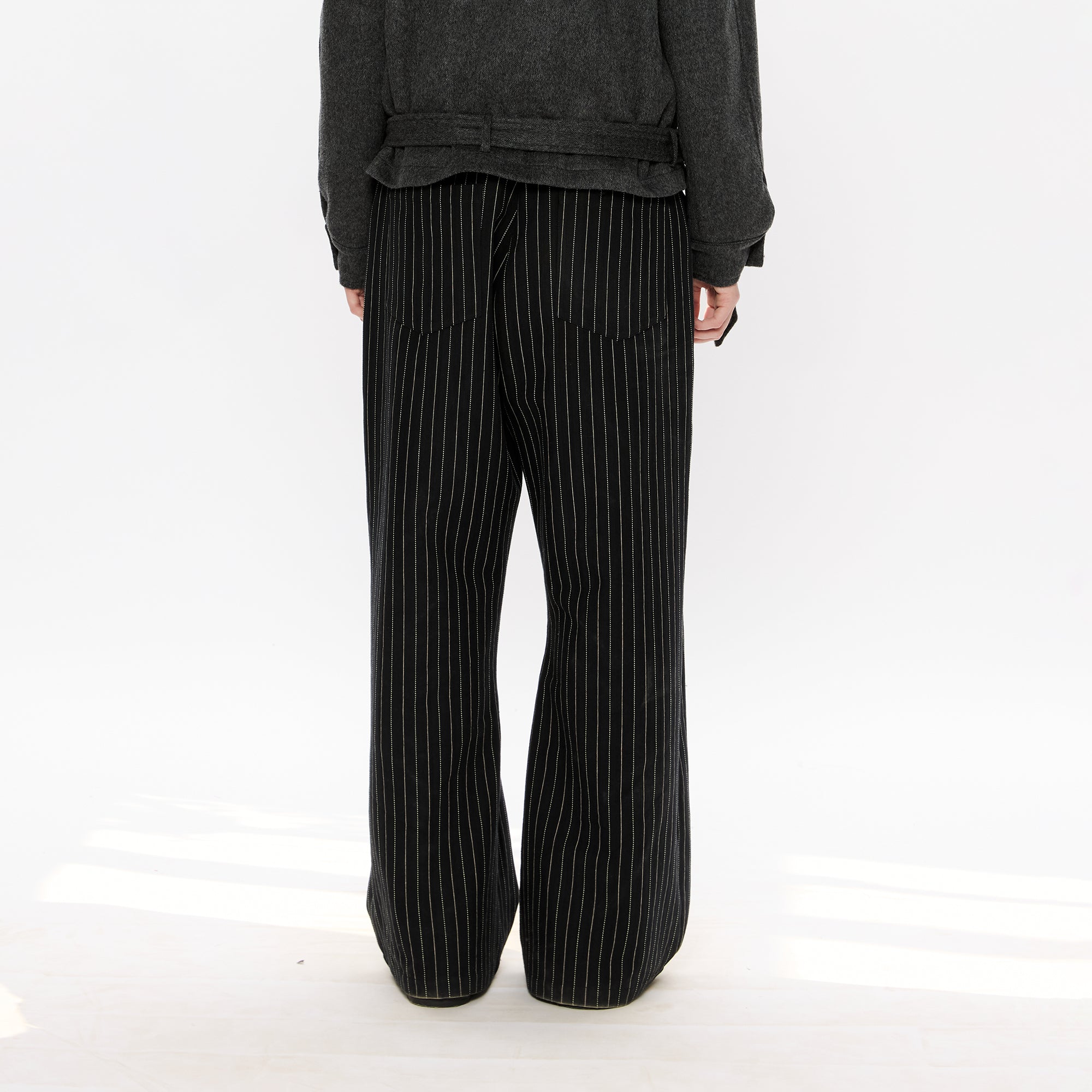 KREATE Pinstripe Pleated Draped Wide Trousers, premium urban and streetwear designers apparel on PROJECTISR.com, KREATE