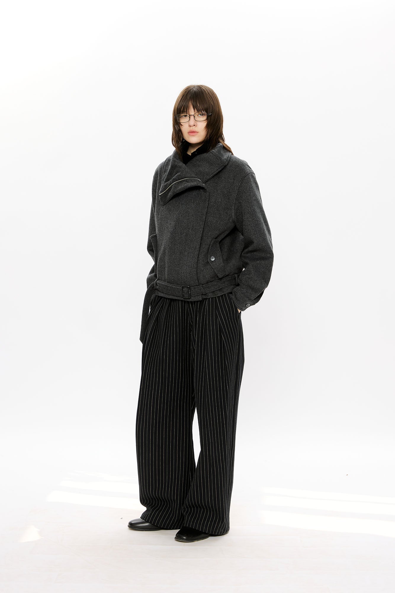 KREATE Asymmetrical Funnel-Neck Wool-Blend Jacket, premium urban and streetwear designers apparel on PROJECTISR.com, KREATE