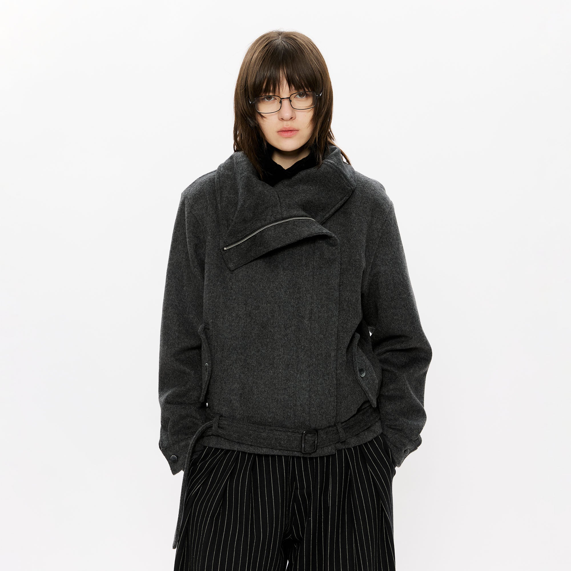 KREATE Asymmetrical Funnel-Neck Wool-Blend Jacket, premium urban and streetwear designers apparel on PROJECTISR.com, KREATE