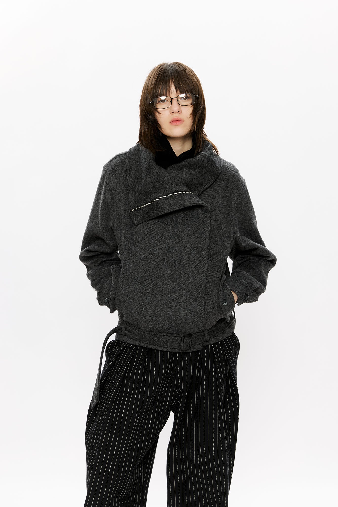 KREATE Asymmetrical Funnel-Neck Wool-Blend Jacket, premium urban and streetwear designers apparel on PROJECTISR.com, KREATE