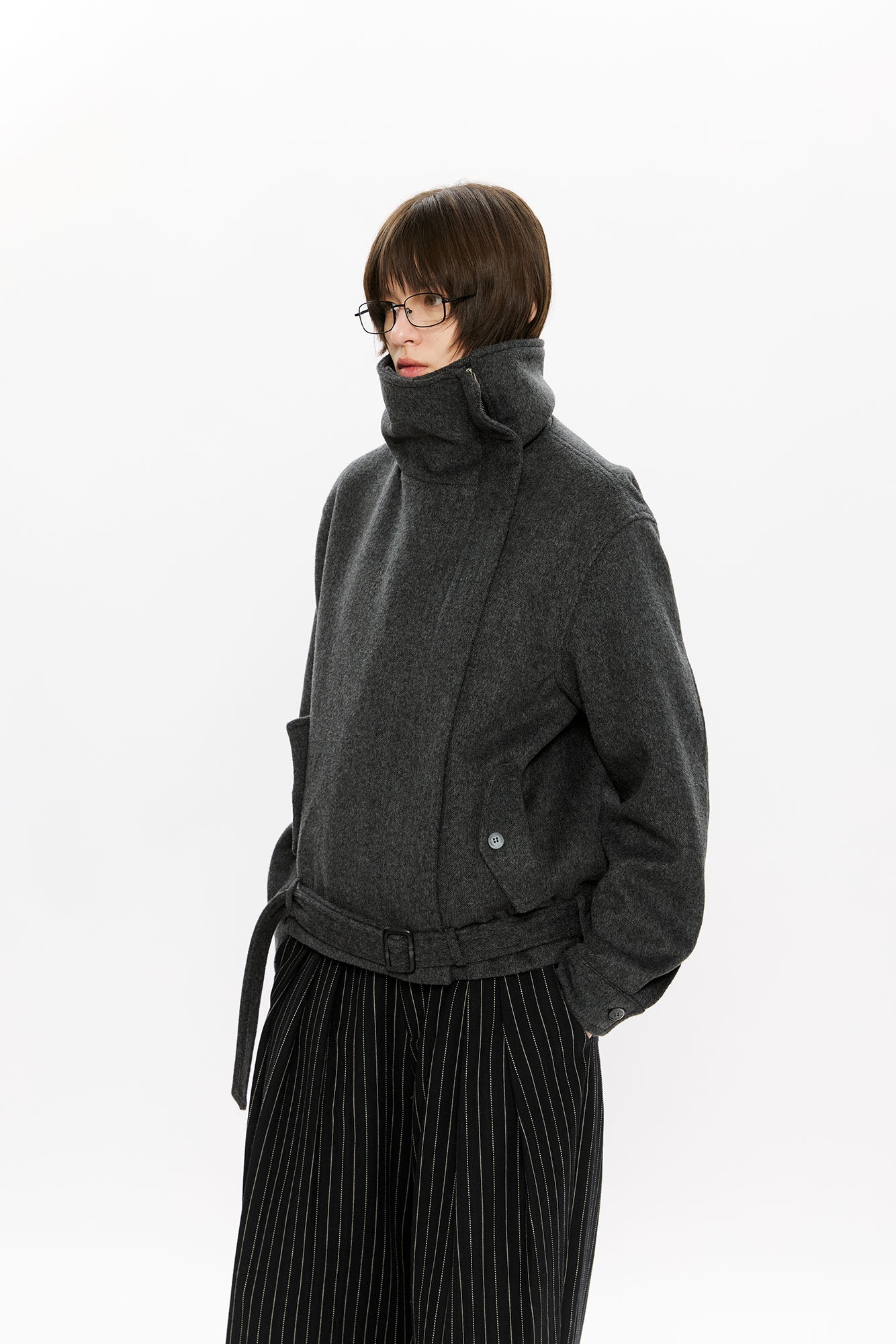 KREATE Asymmetrical Funnel-Neck Wool-Blend Jacket, premium urban and streetwear designers apparel on PROJECTISR.com, KREATE