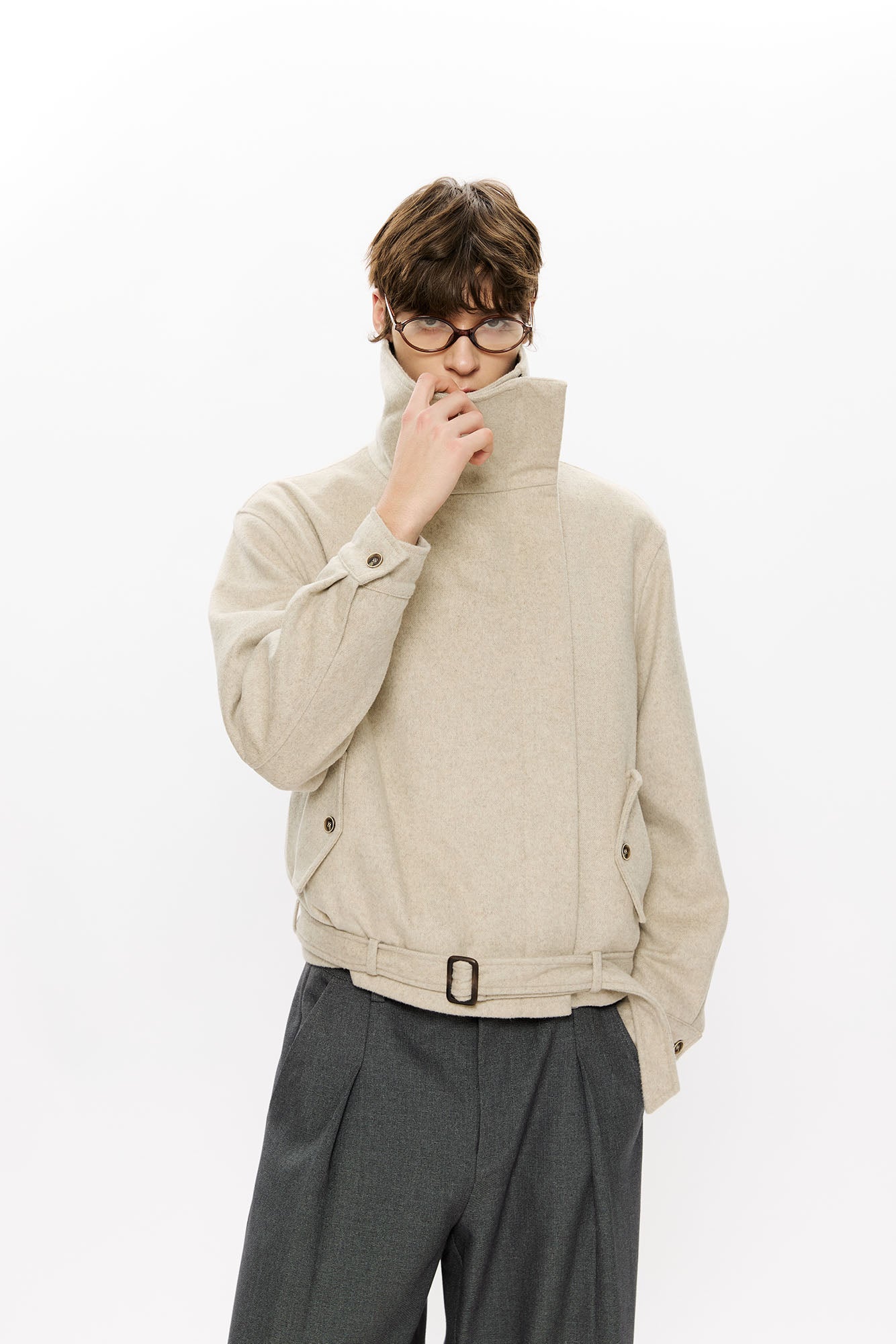 KREATE Asymmetrical Funnel-Neck Wool-Blend Jacket, premium urban and streetwear designers apparel on PROJECTISR.com, KREATE