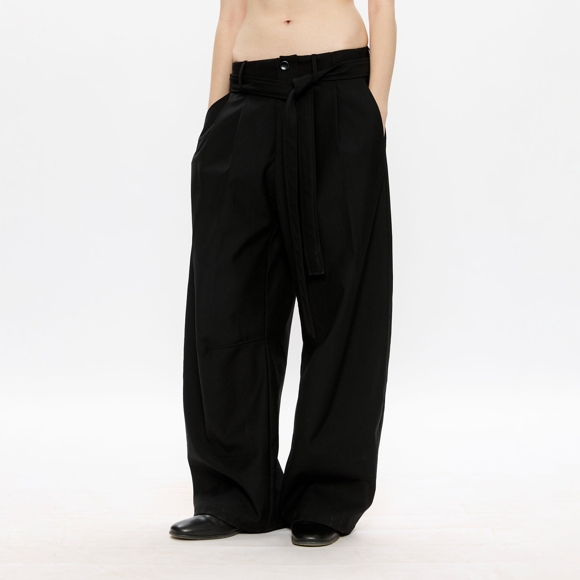 KREATE Belted Pleated Wide-Leg Trousers, premium urban and streetwear designers apparel on PROJECTISR.com, KREATE