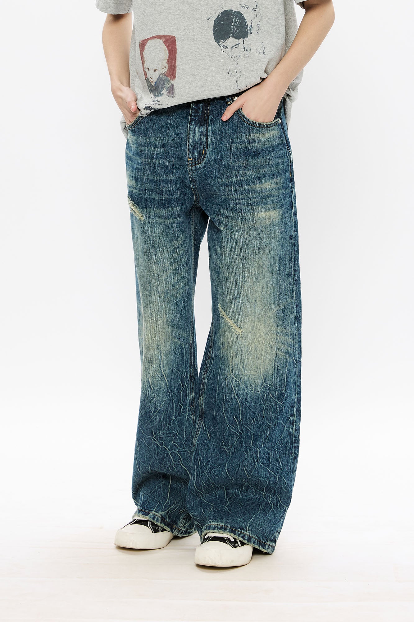 KREATE Whisker Washed Straight-Leg Jeans, premium urban and streetwear designers apparel on PROJECTISR.com, KREATE