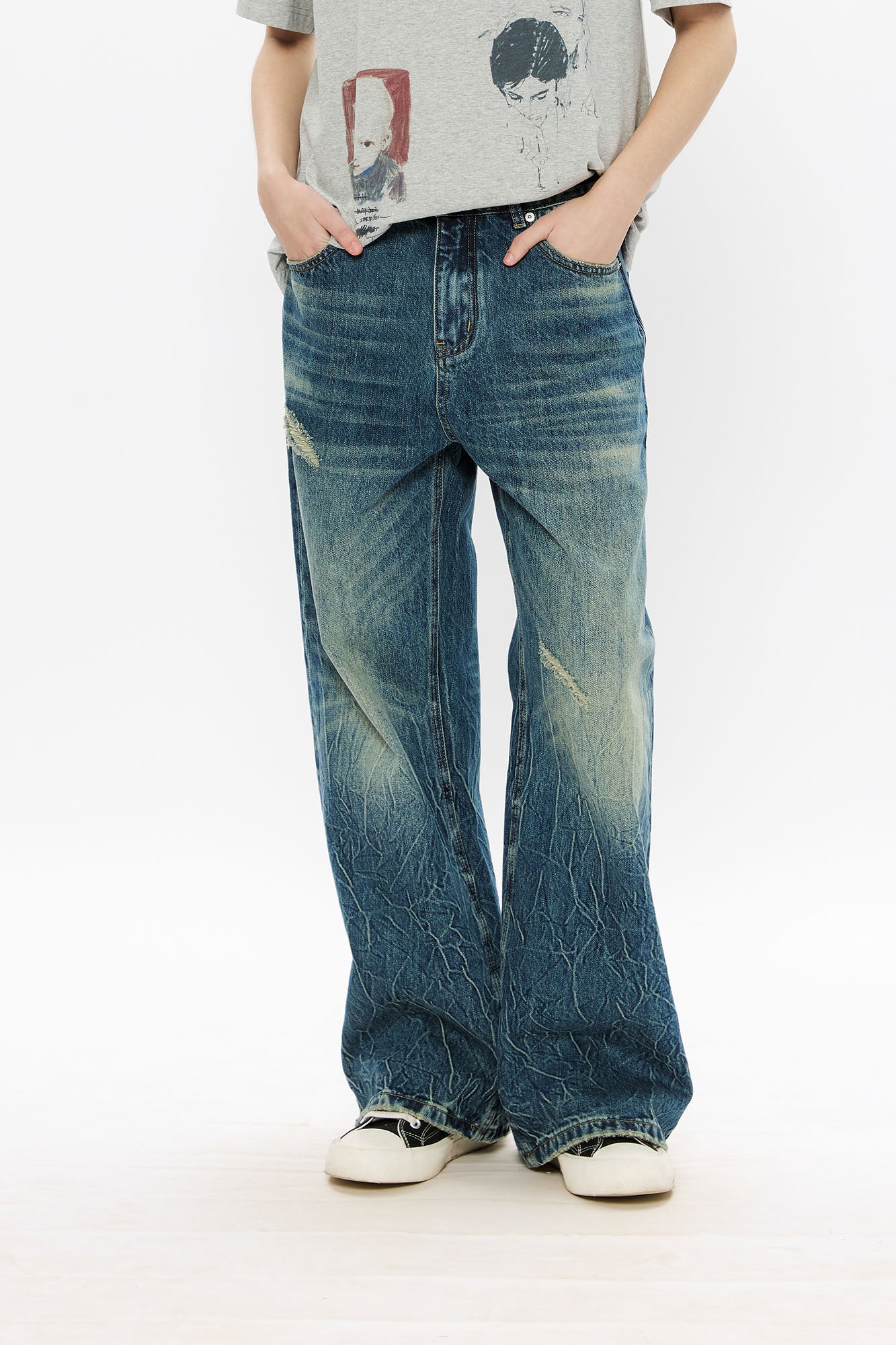 KREATE Whisker Washed Straight-Leg Jeans, premium urban and streetwear designers apparel on PROJECTISR.com, KREATE