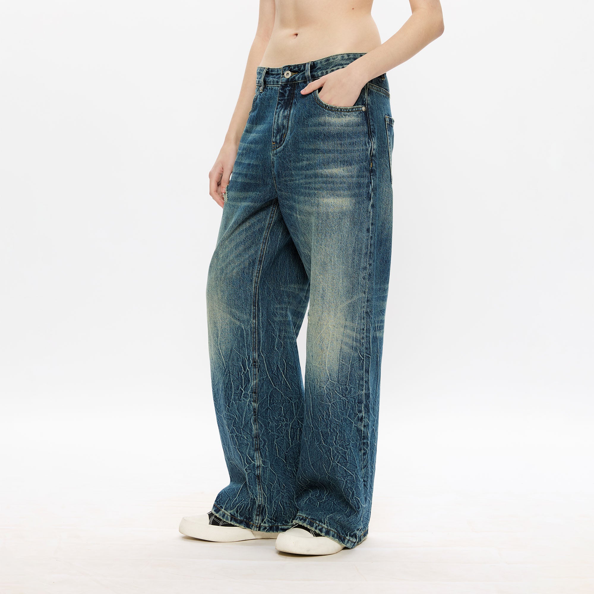 KREATE Whisker Washed Straight-Leg Jeans, premium urban and streetwear designers apparel on PROJECTISR.com, KREATE