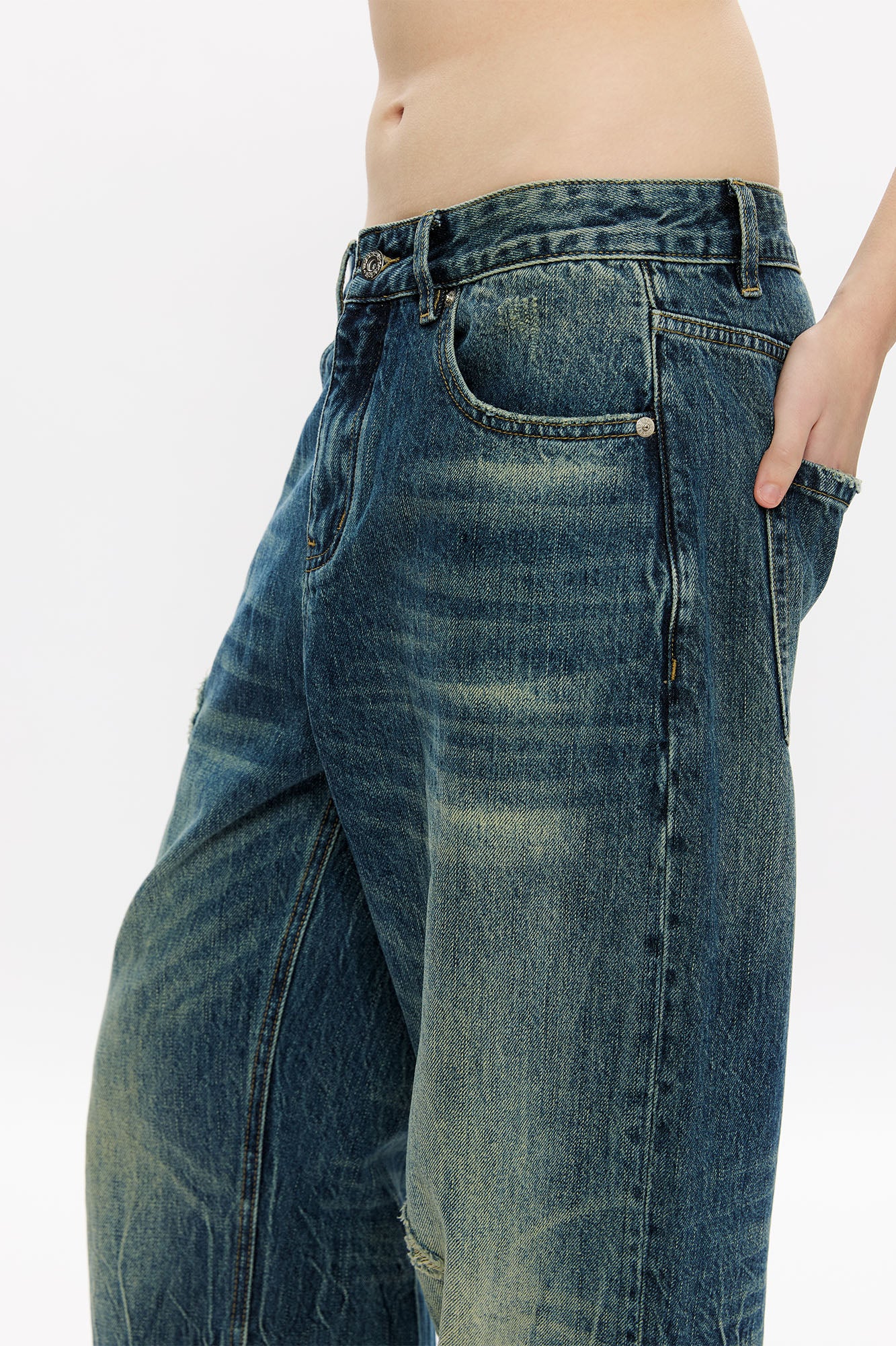 KREATE Whisker Washed Straight-Leg Jeans, premium urban and streetwear designers apparel on PROJECTISR.com, KREATE