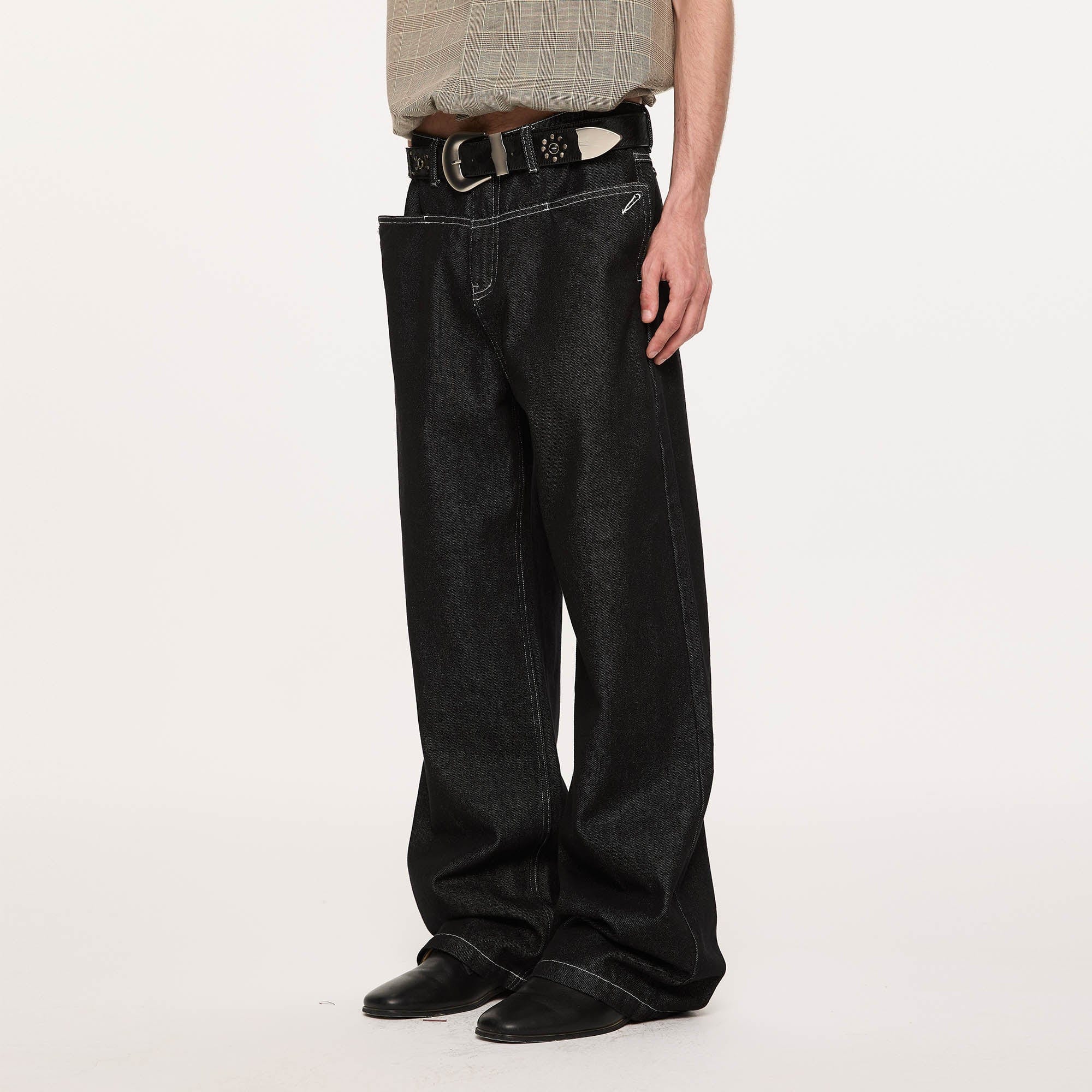 KREATE Panel Flap Plaid Pocket Jeans, premium urban and streetwear designers apparel on PROJECTISR.com, KREATE