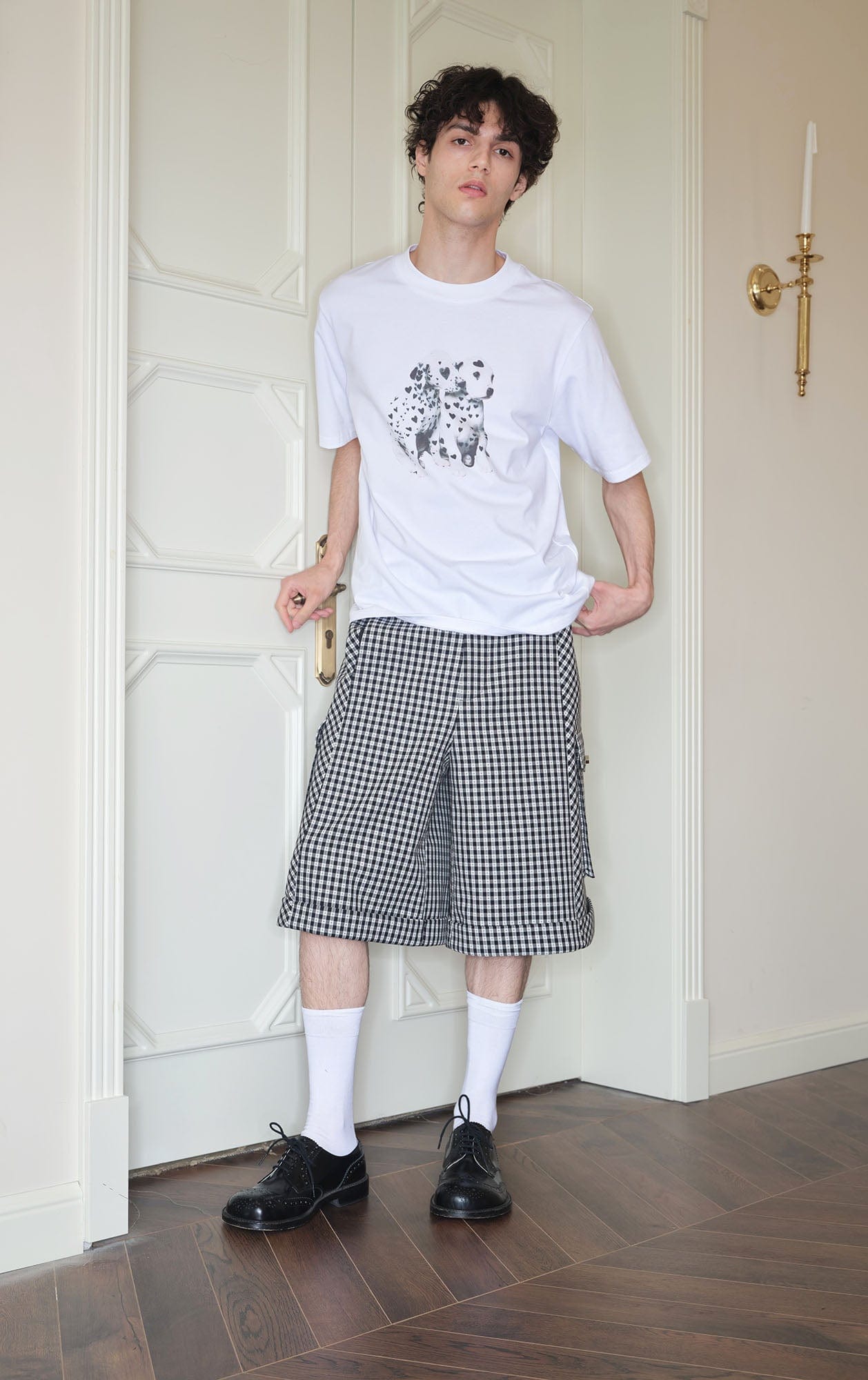 SOURPLUM Retro Gingham Spliced Oversized Shorts, premium urban and streetwear designers apparel on PROJECTISR.com, SOURPLUM