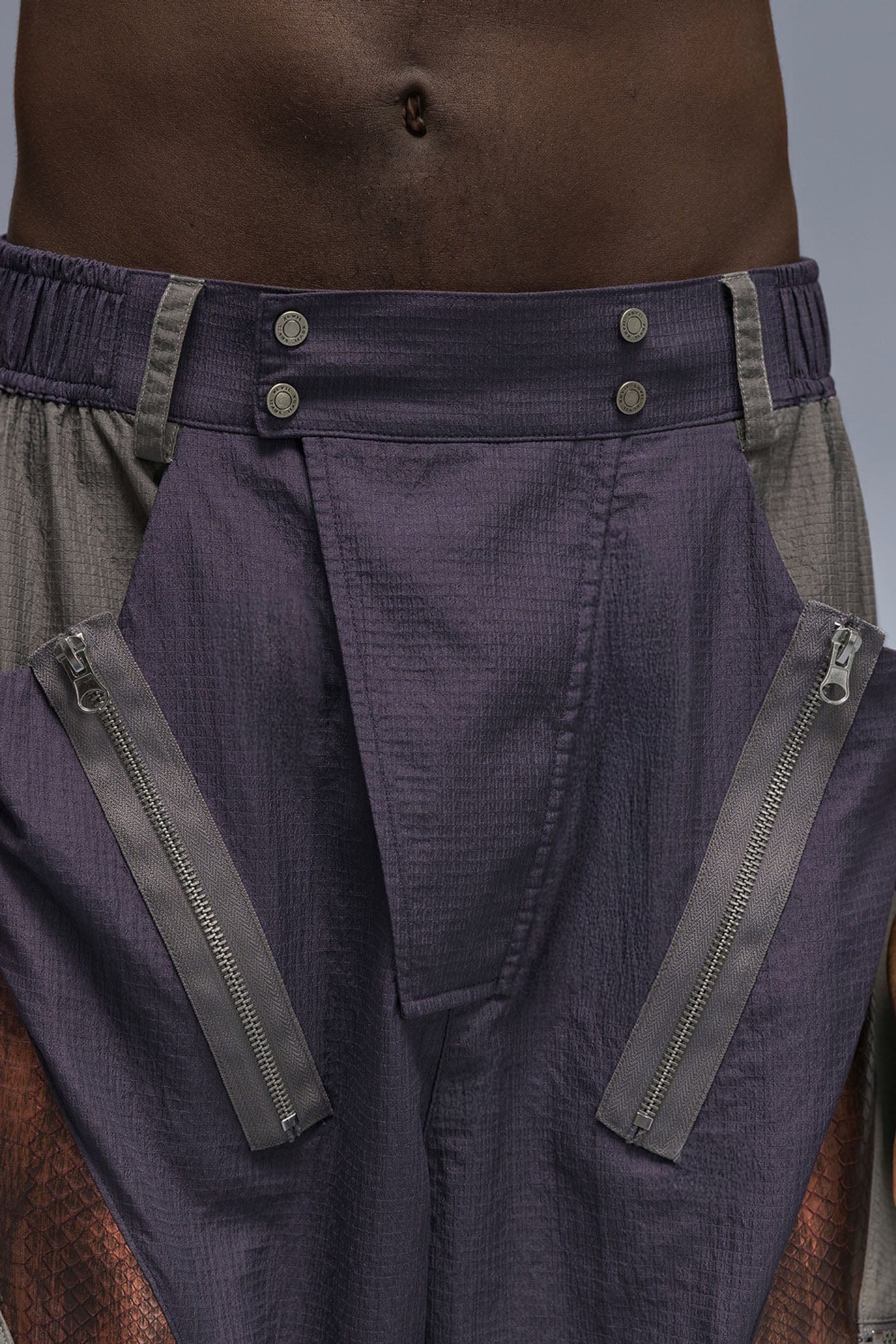 XIPHEVIL Snake Skin Contrast Panel Multi-Pocket Shorts, premium urban and streetwear designers apparel on PROJECTISR.com, XIPHEVIL