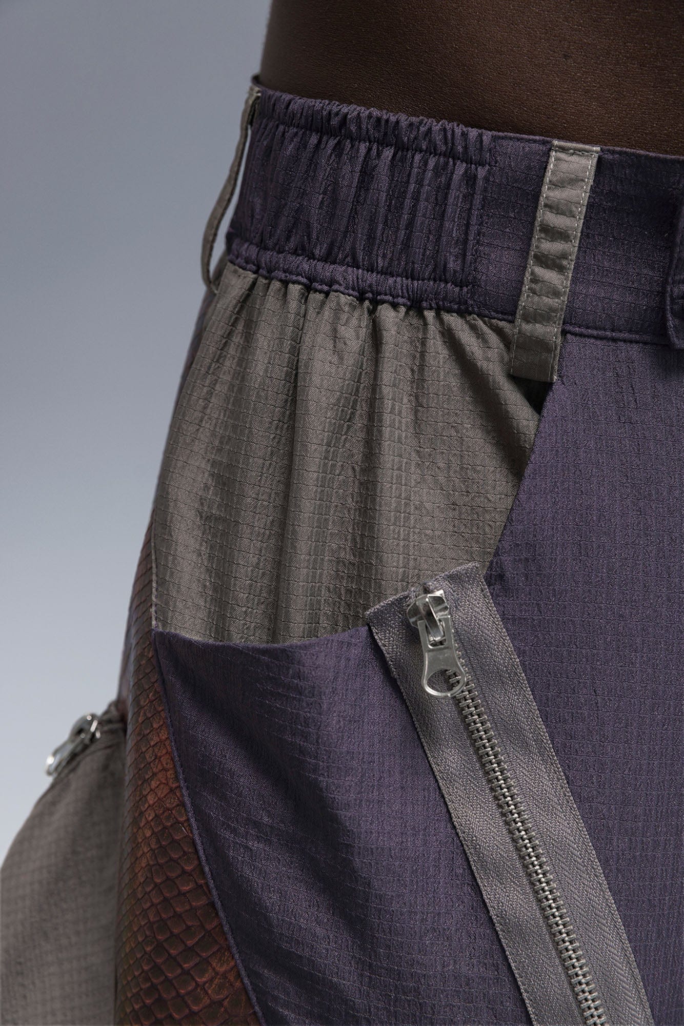 XIPHEVIL Snake Skin Contrast Panel Multi-Pocket Shorts, premium urban and streetwear designers apparel on PROJECTISR.com, XIPHEVIL