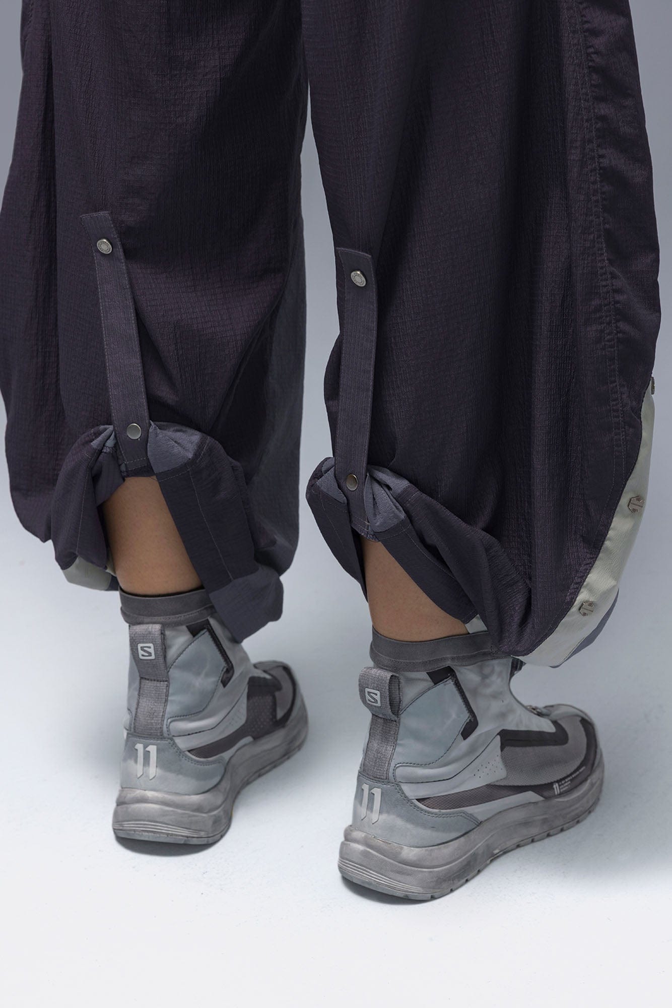 XIPHEVIL Deconstructed Contrast Panel Utility Curved Pants, premium urban and streetwear designers apparel on PROJECTISR.com, XIPHEVIL