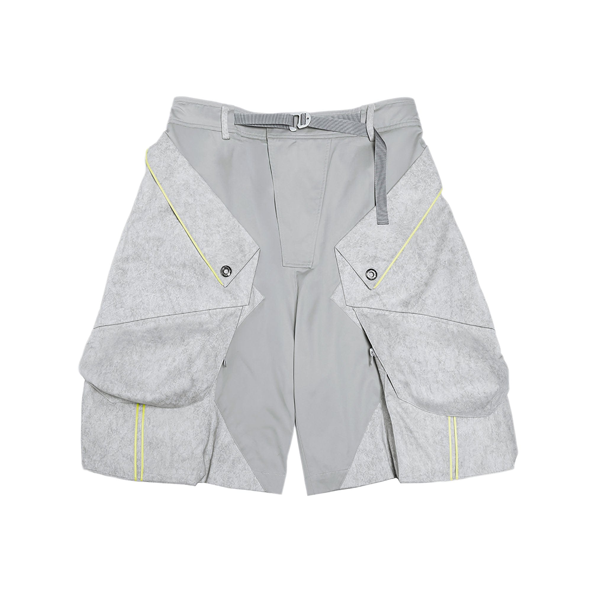 XIPHEVIL Washed Contrast Panel Pocket Utility Shorts Gray, premium urban and streetwear designers apparel on PROJECTISR.com, XIPHEVIL