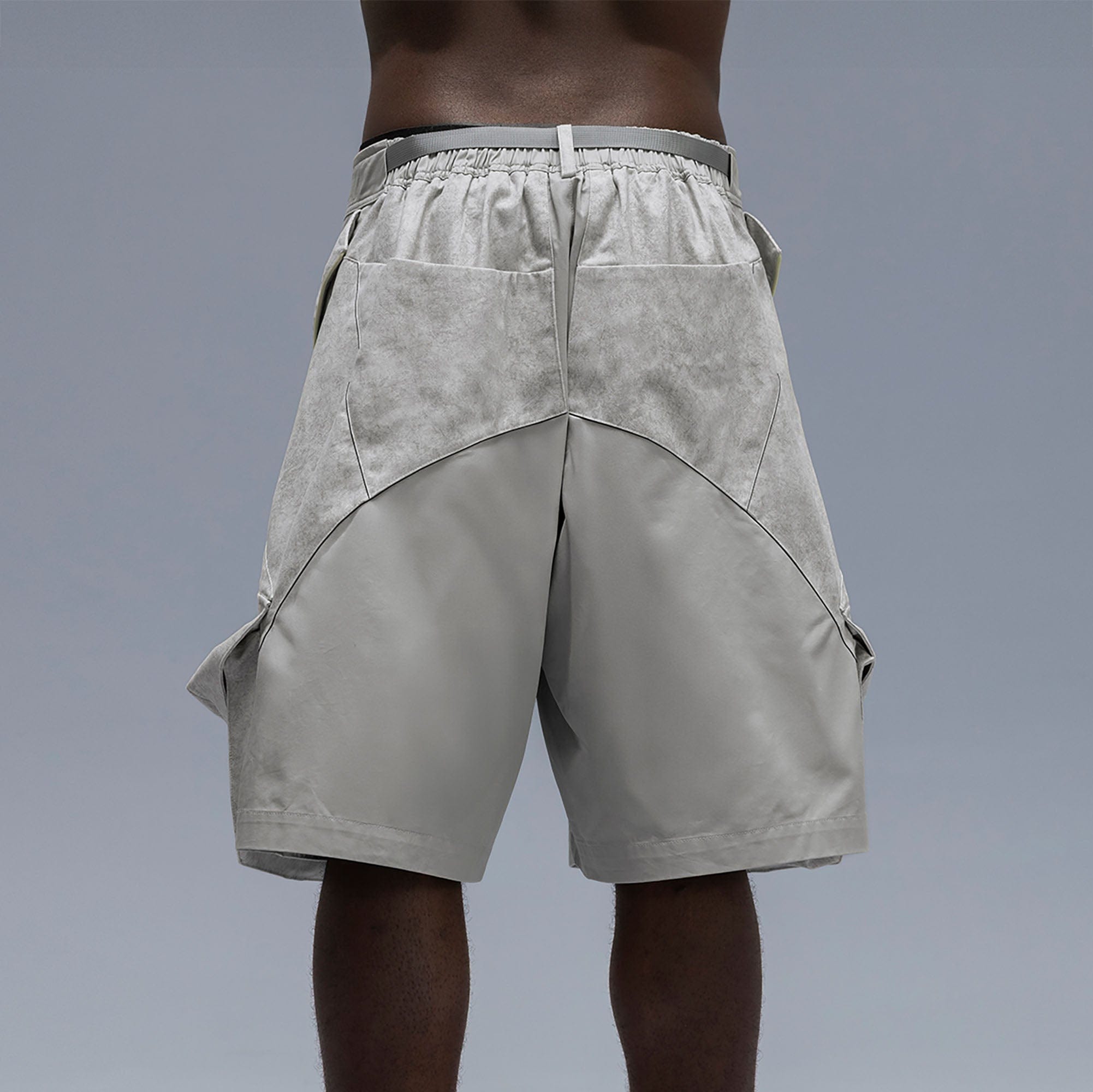 XIPHEVIL Washed Contrast Panel Pocket Utility Shorts Gray, premium urban and streetwear designers apparel on PROJECTISR.com, XIPHEVIL