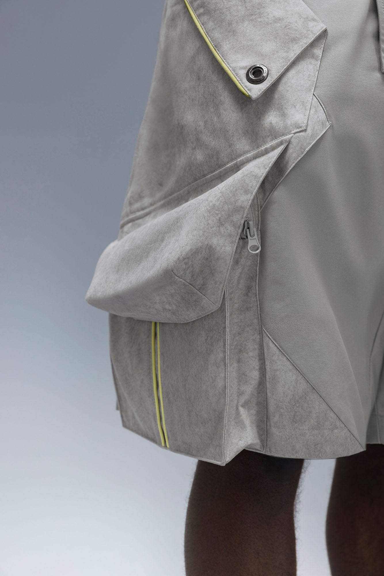 XIPHEVIL Washed Contrast Panel Pocket Utility Shorts Gray, premium urban and streetwear designers apparel on PROJECTISR.com, XIPHEVIL