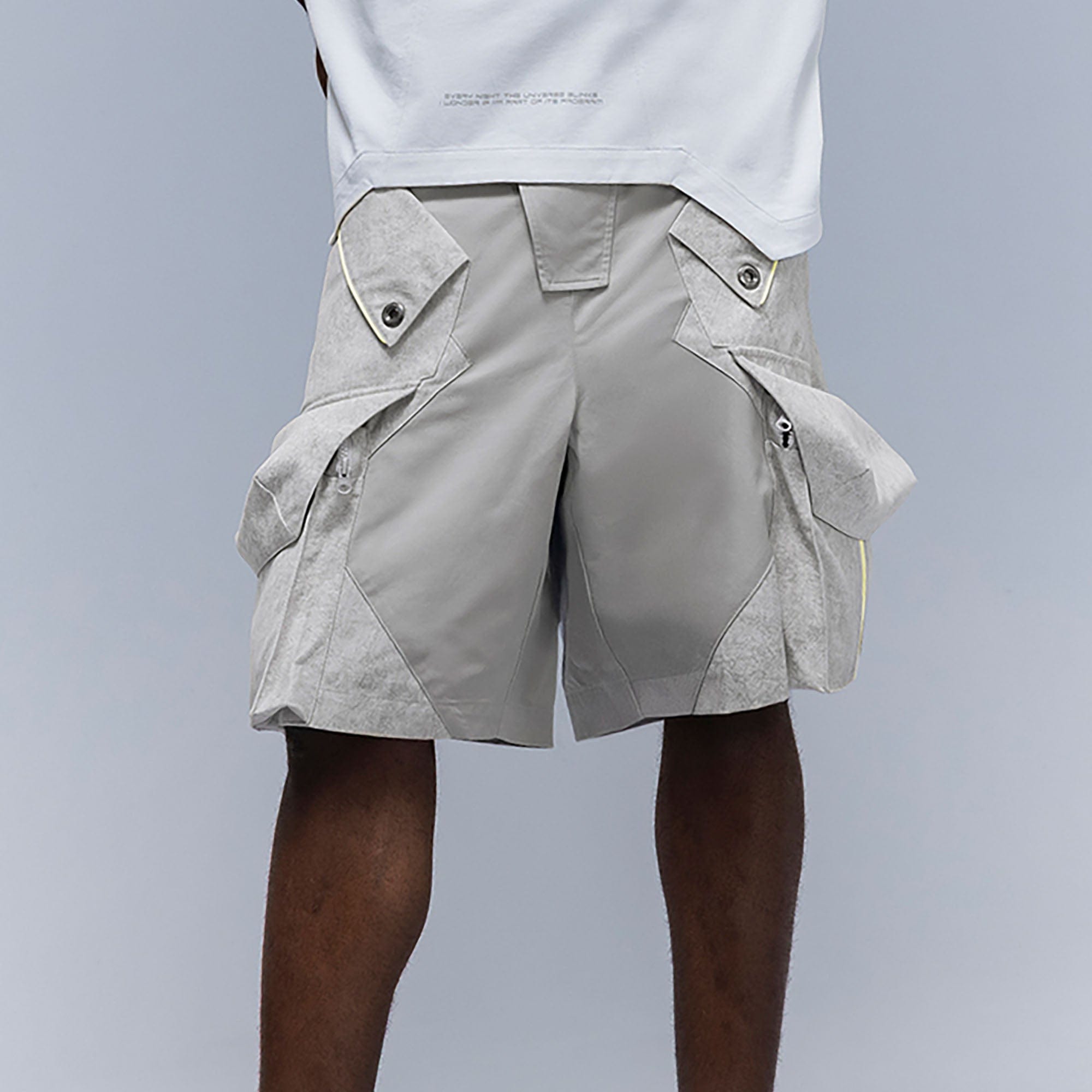 XIPHEVIL Washed Contrast Panel Pocket Utility Shorts Gray, premium urban and streetwear designers apparel on PROJECTISR.com, XIPHEVIL