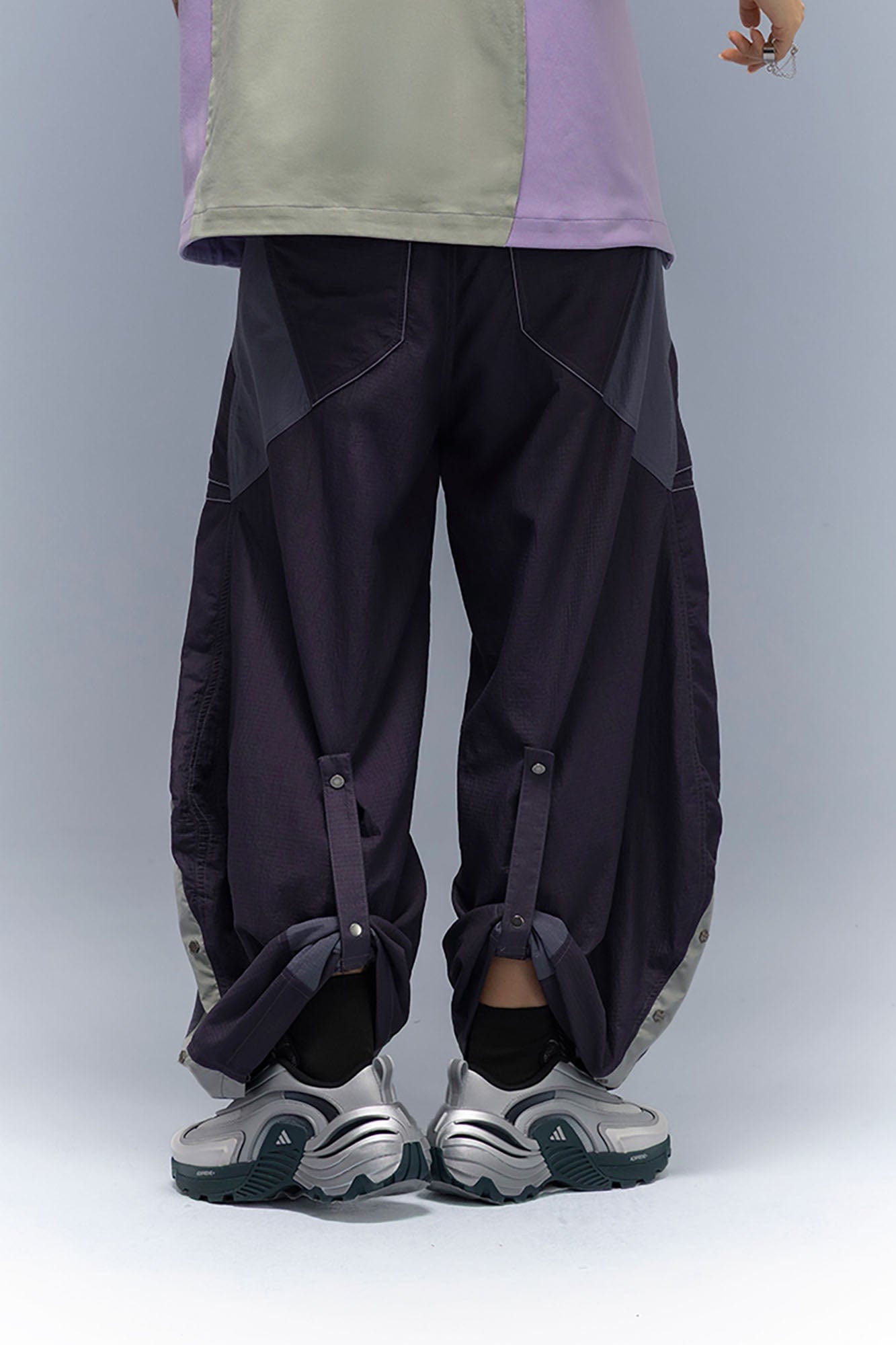 XIPHEVIL Deconstructed Contrast Panel Utility Curved Pants, premium urban and streetwear designers apparel on PROJECTISR.com, XIPHEVIL