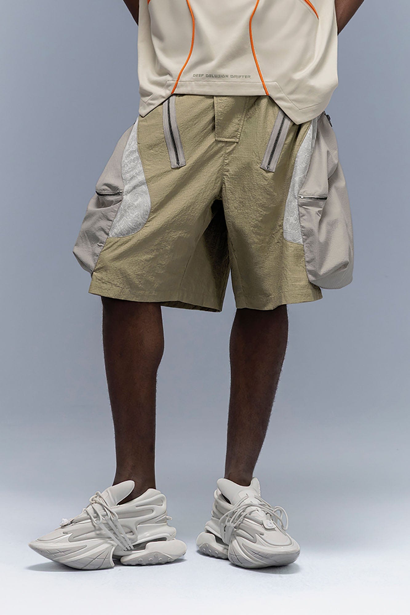 XIPHEVIL Snake Skin Contrast Panel Multi-Pocket Shorts, premium urban and streetwear designers apparel on PROJECTISR.com, XIPHEVIL