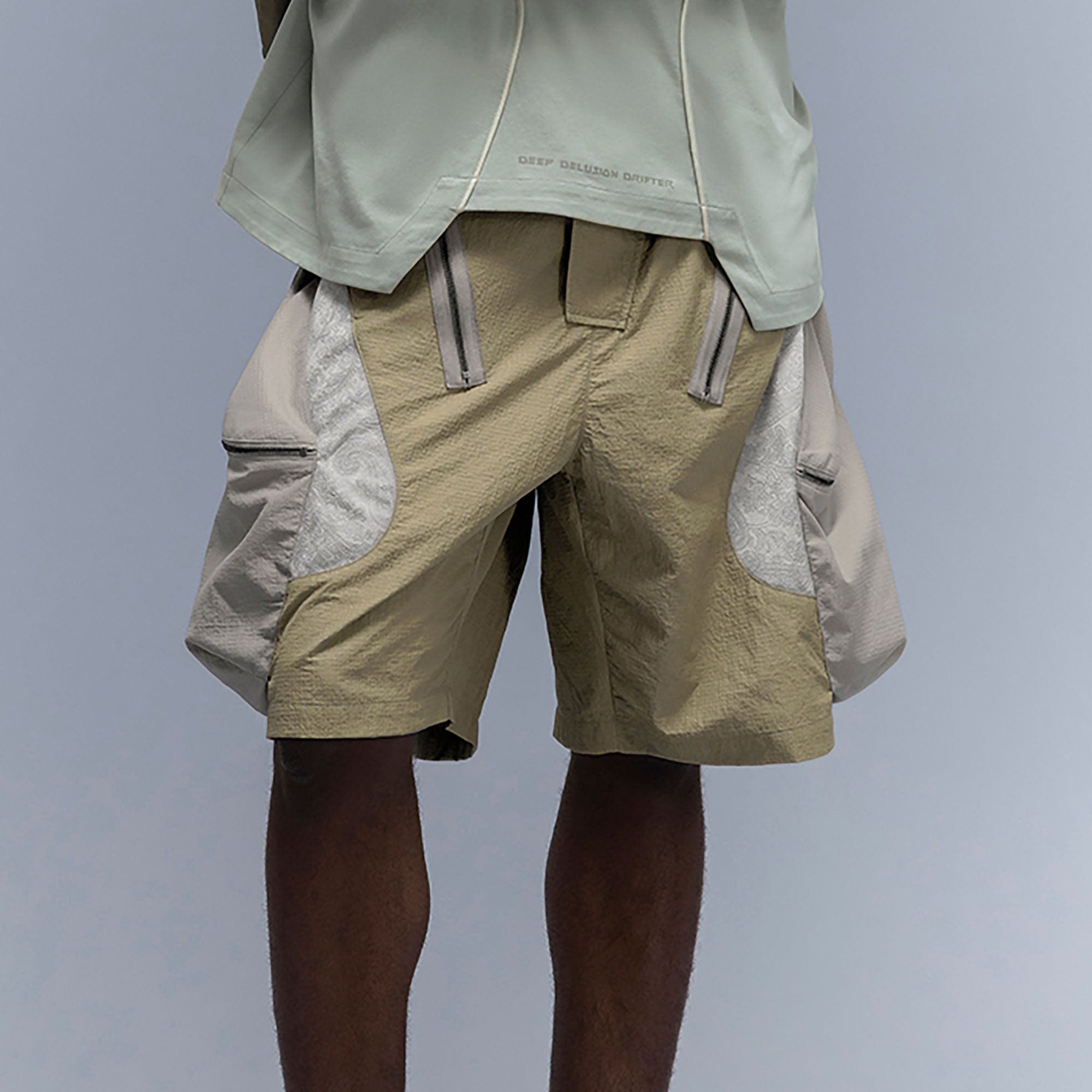 XIPHEVIL Snake Skin Contrast Panel Multi-Pocket Shorts, premium urban and streetwear designers apparel on PROJECTISR.com, XIPHEVIL