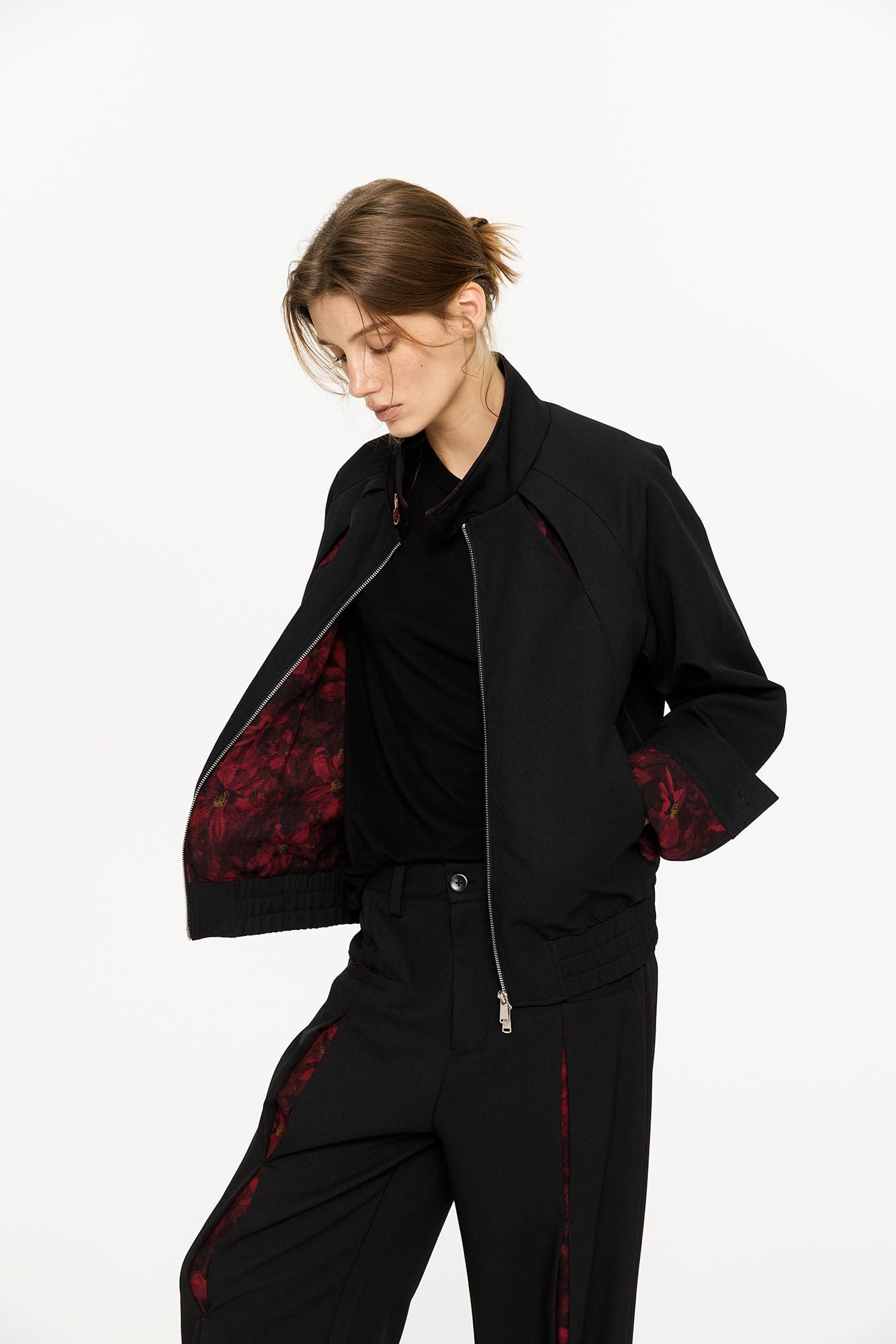 KREATE Floral-Lined Spliced Harrington Jacket, premium urban and streetwear designers apparel on PROJECTISR.com, KREATE