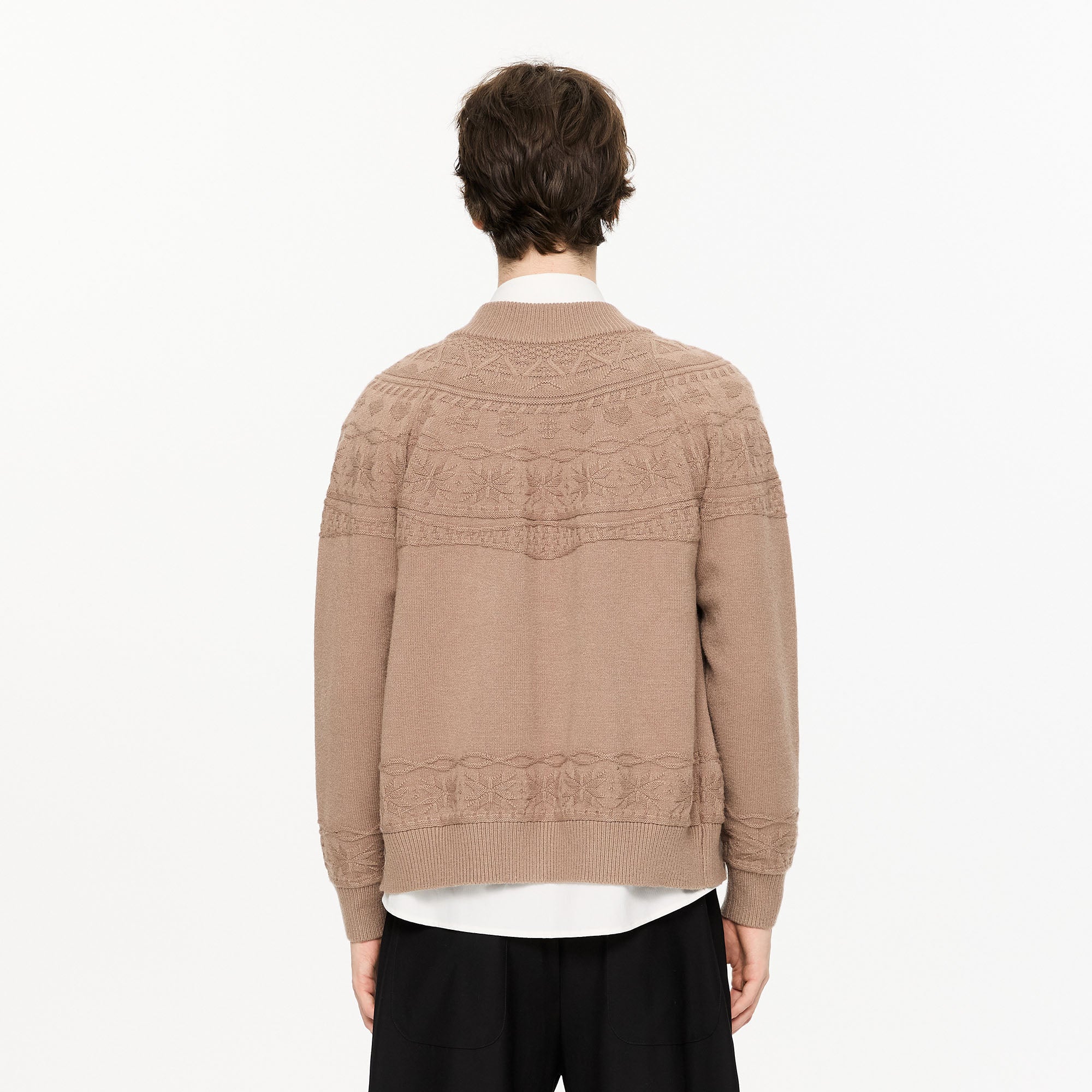KREATE Double-Placket Jacquard Yoke Cardigan