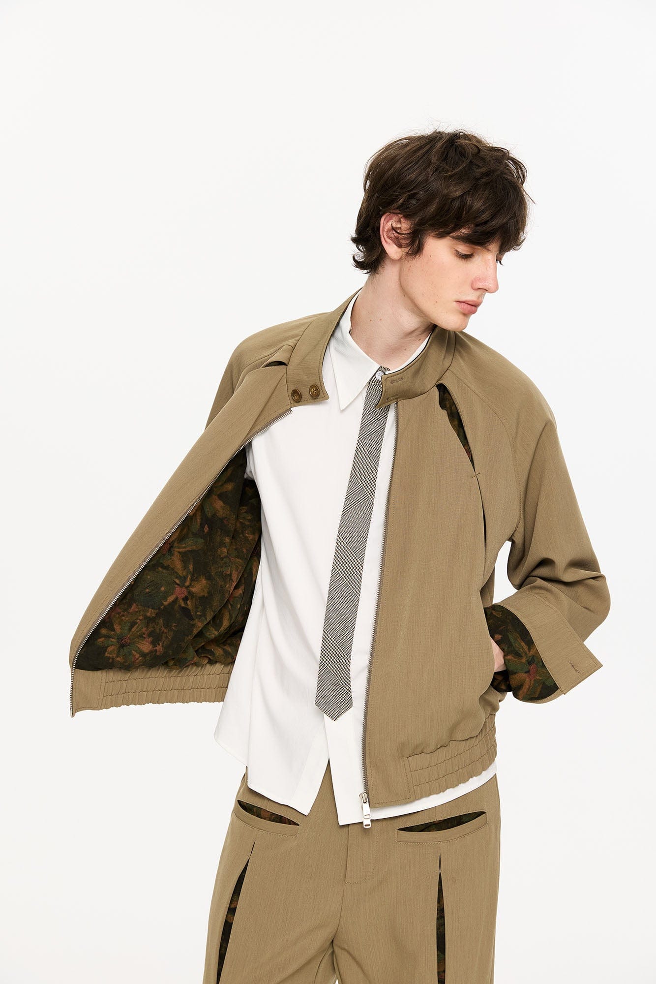 KREATE Floral-Lined Spliced Harrington Jacket, premium urban and streetwear designers apparel on PROJECTISR.com, KREATE