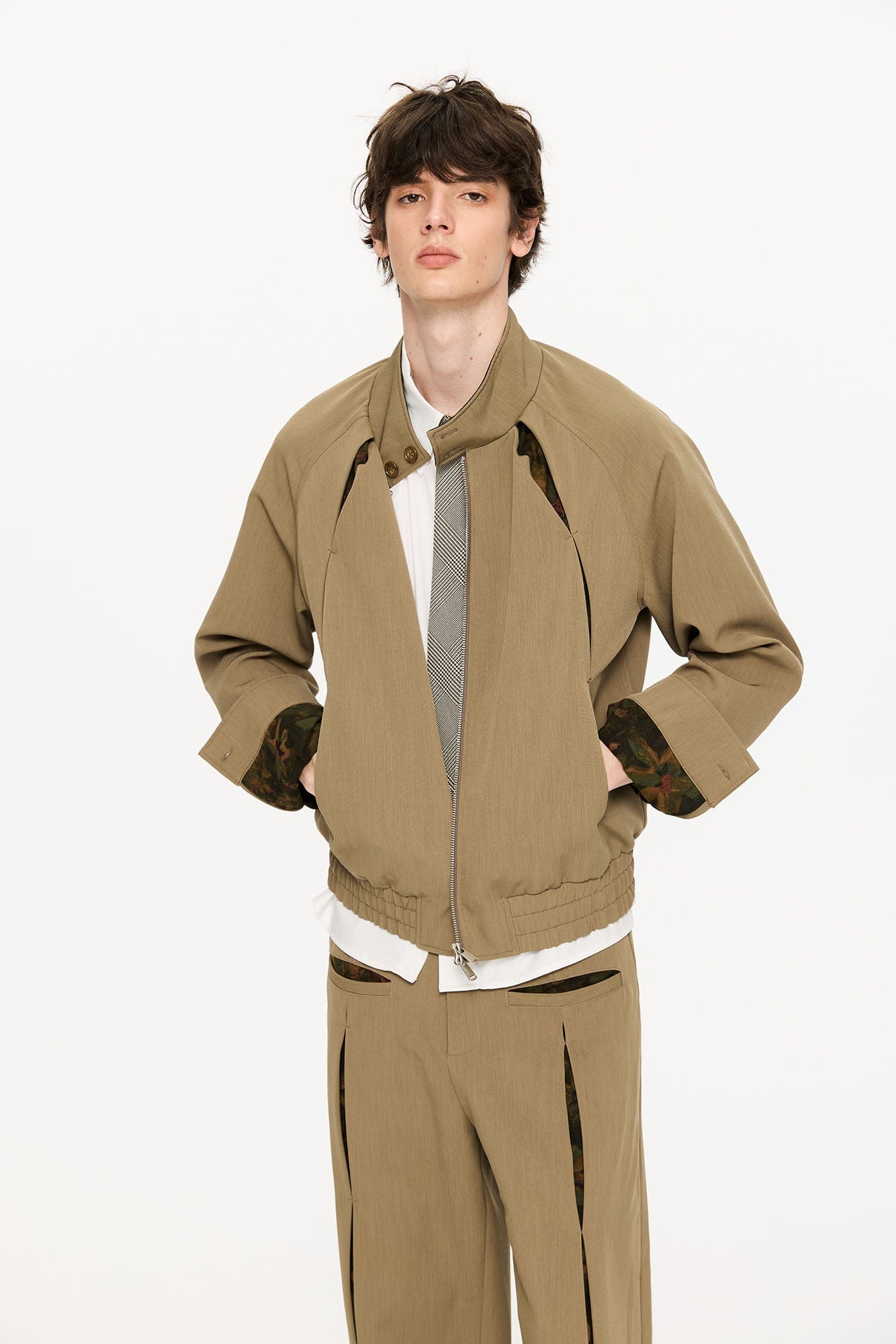 KREATE Floral-Lined Spliced Harrington Jacket, premium urban and streetwear designers apparel on PROJECTISR.com, KREATE