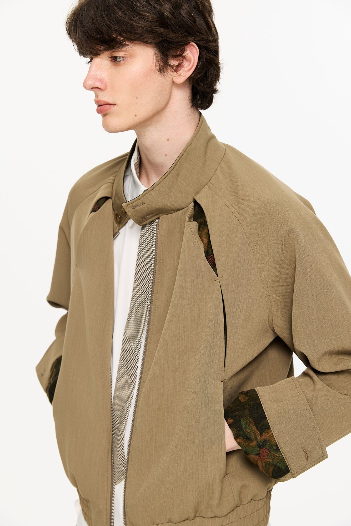 KREATE Floral-Lined Spliced Harrington Jacket, premium urban and streetwear designers apparel on PROJECTISR.com, KREATE