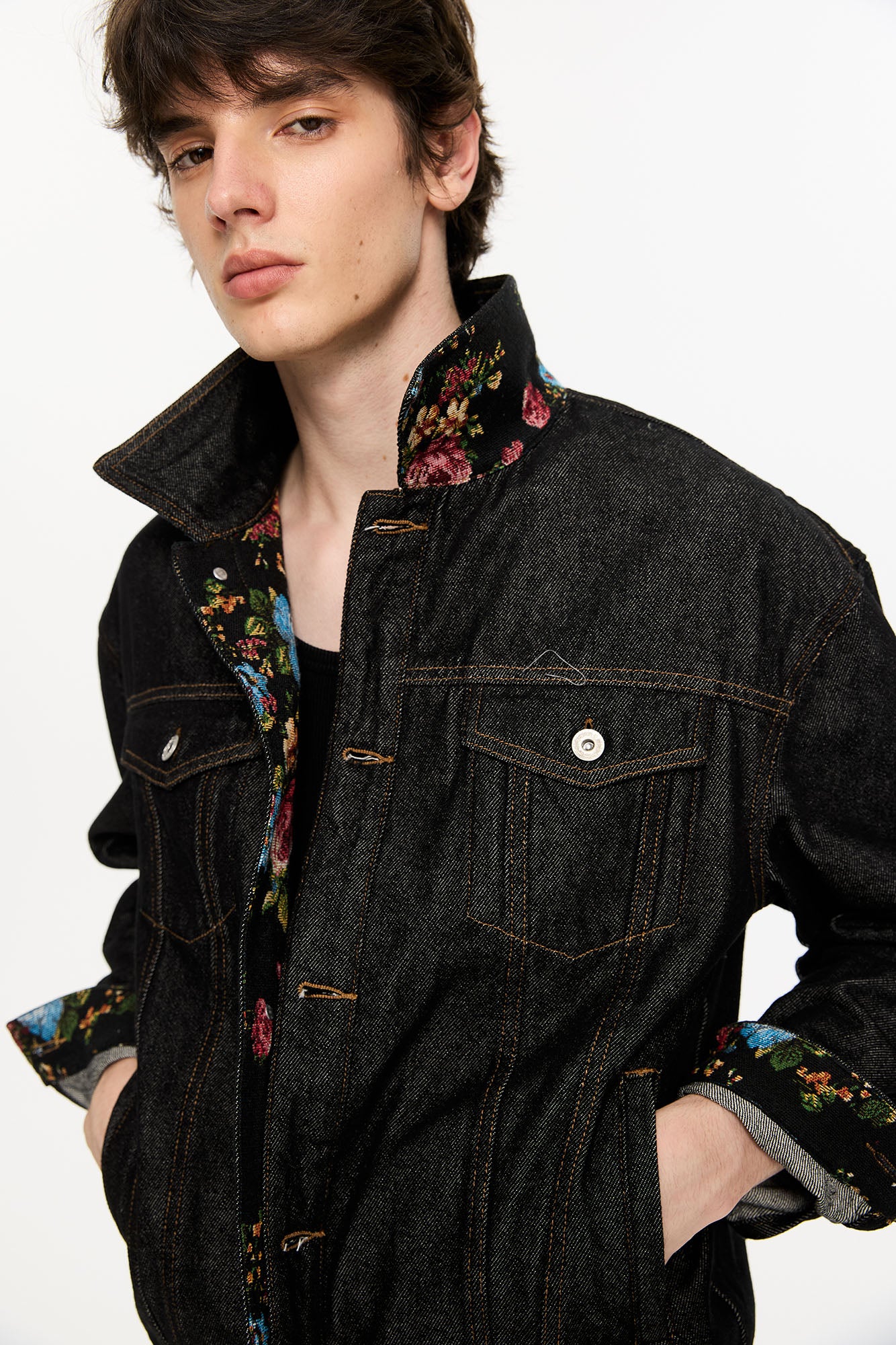KREATE Floral Lined Stitched Denim Jacket, premium urban and streetwear designers apparel on PROJECTISR.com, KREATE