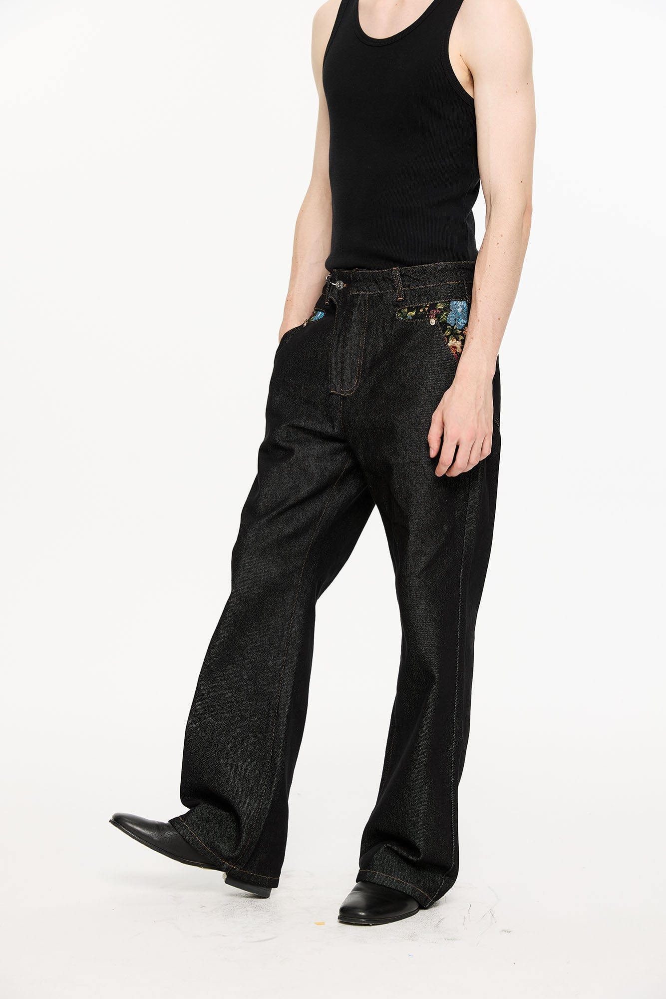 KREATE Floral Lined Stitched Jeans, premium urban and streetwear designers apparel on PROJECTISR.com, KREATE