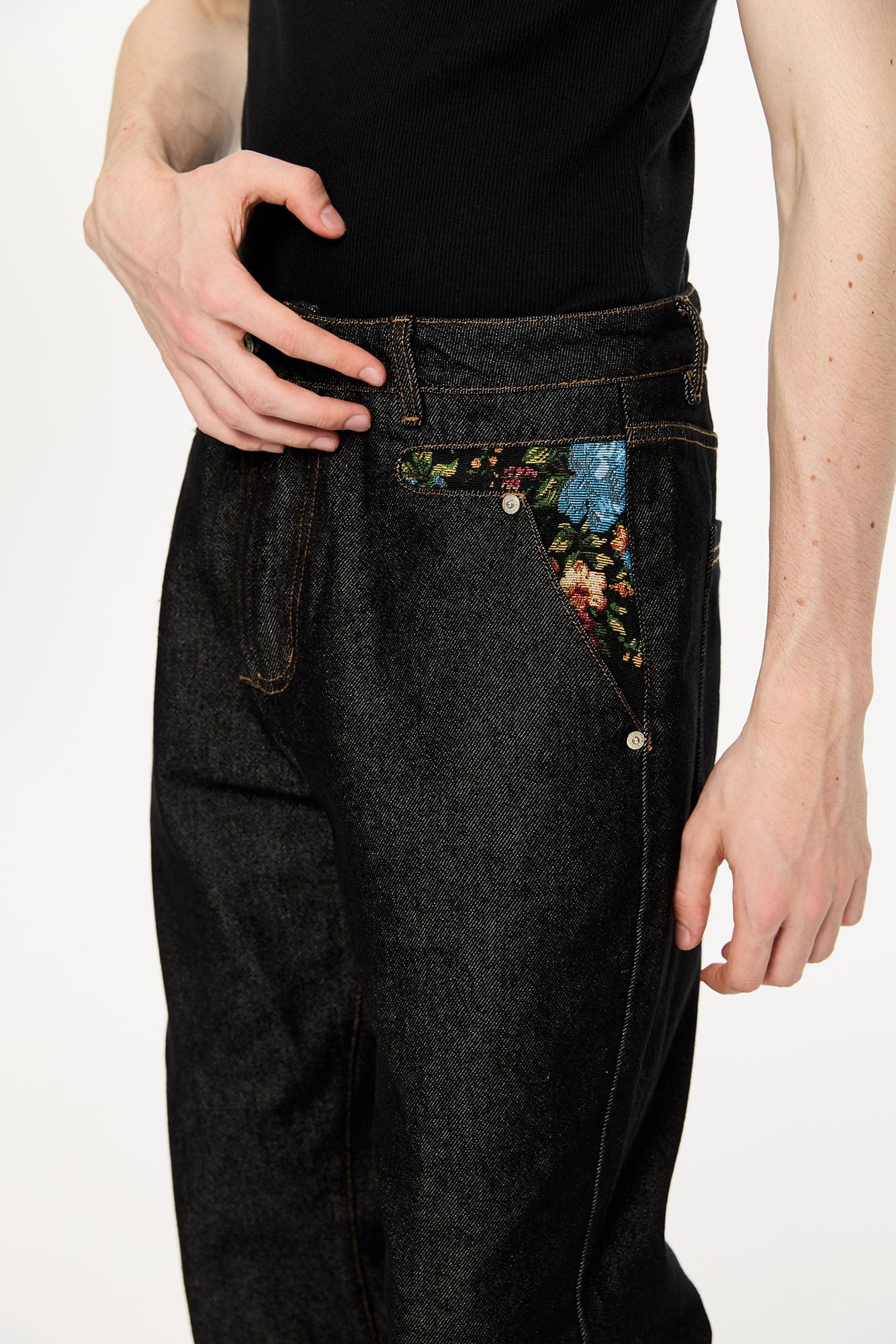 KREATE Floral Lined Stitched Jeans, premium urban and streetwear designers apparel on PROJECTISR.com, KREATE
