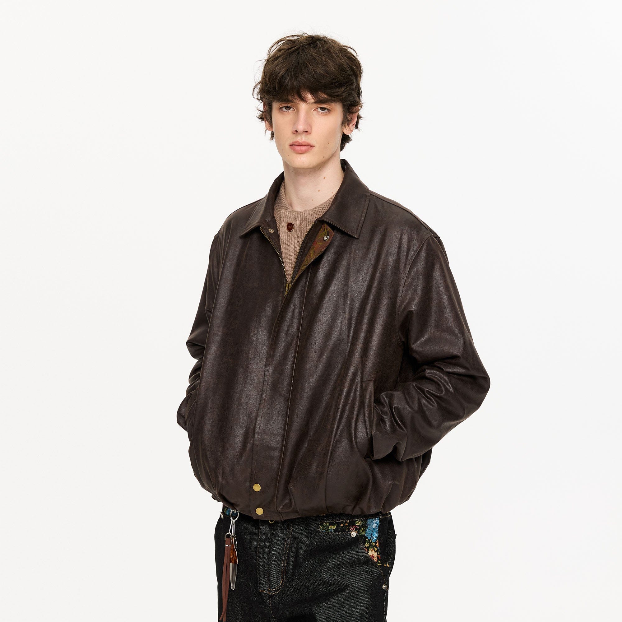 KREATE Floral-Lined Suede Bomber Jacket, premium urban and streetwear designers apparel on PROJECTISR.com, KREATE