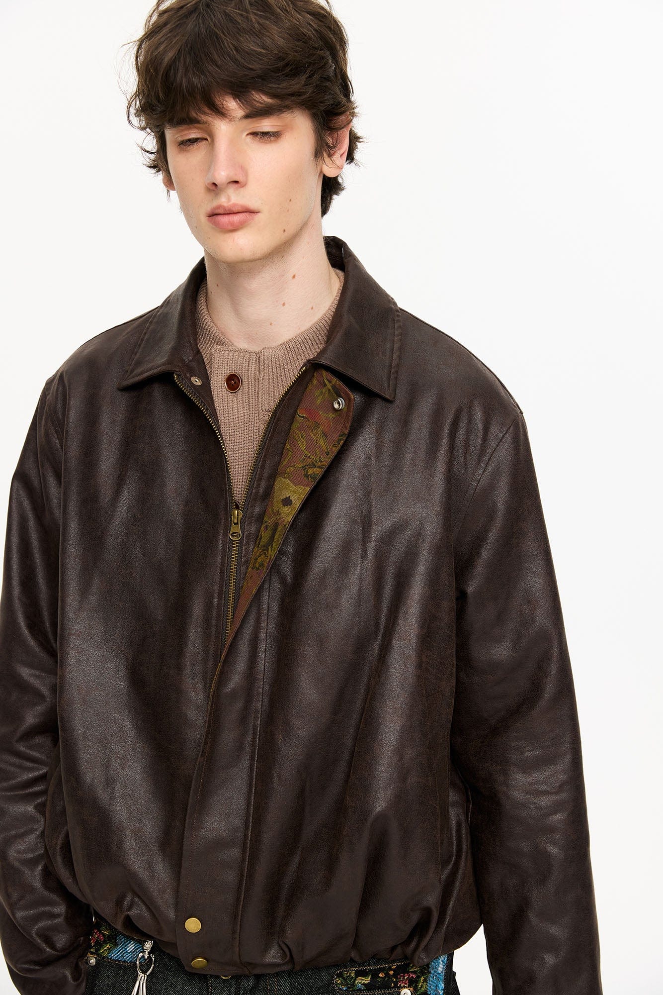 KREATE Floral-Lined Suede Bomber Jacket, premium urban and streetwear designers apparel on PROJECTISR.com, KREATE