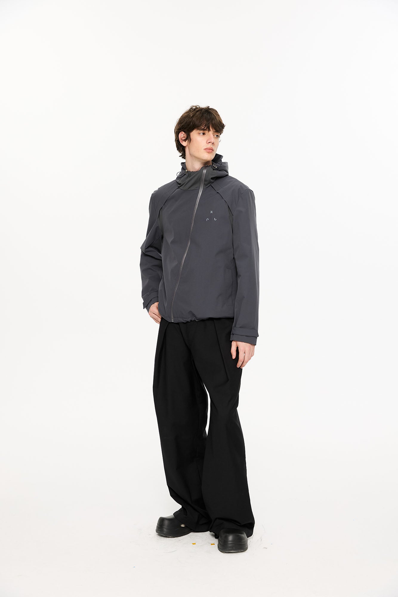 KREATE Asymmetric-Zip Teflon Hooded Jacket, premium urban and streetwear designers apparel on PROJECTISR.com, KREATE