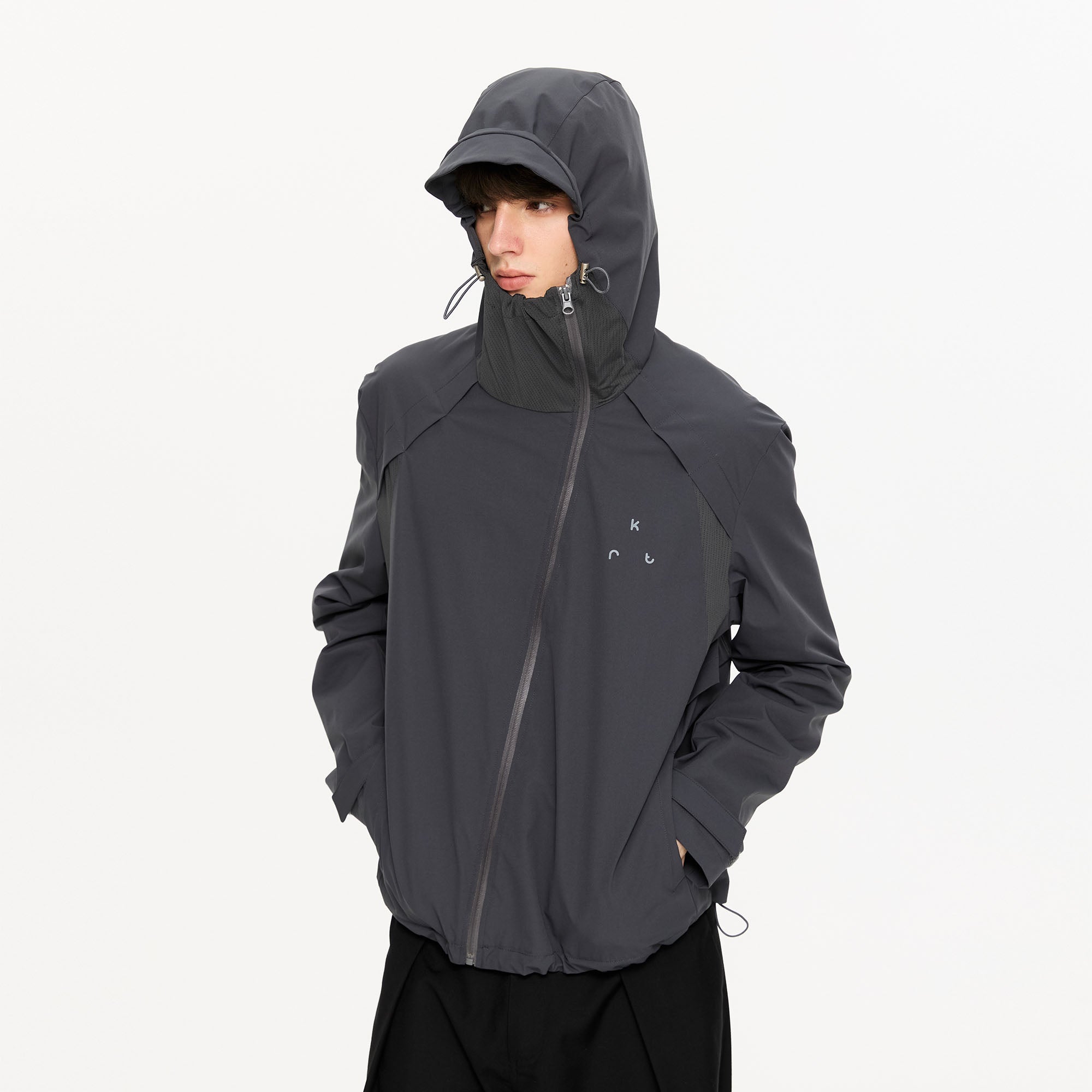 KREATE Asymmetric-Zip Teflon Hooded Jacket, premium urban and streetwear designers apparel on PROJECTISR.com, KREATE
