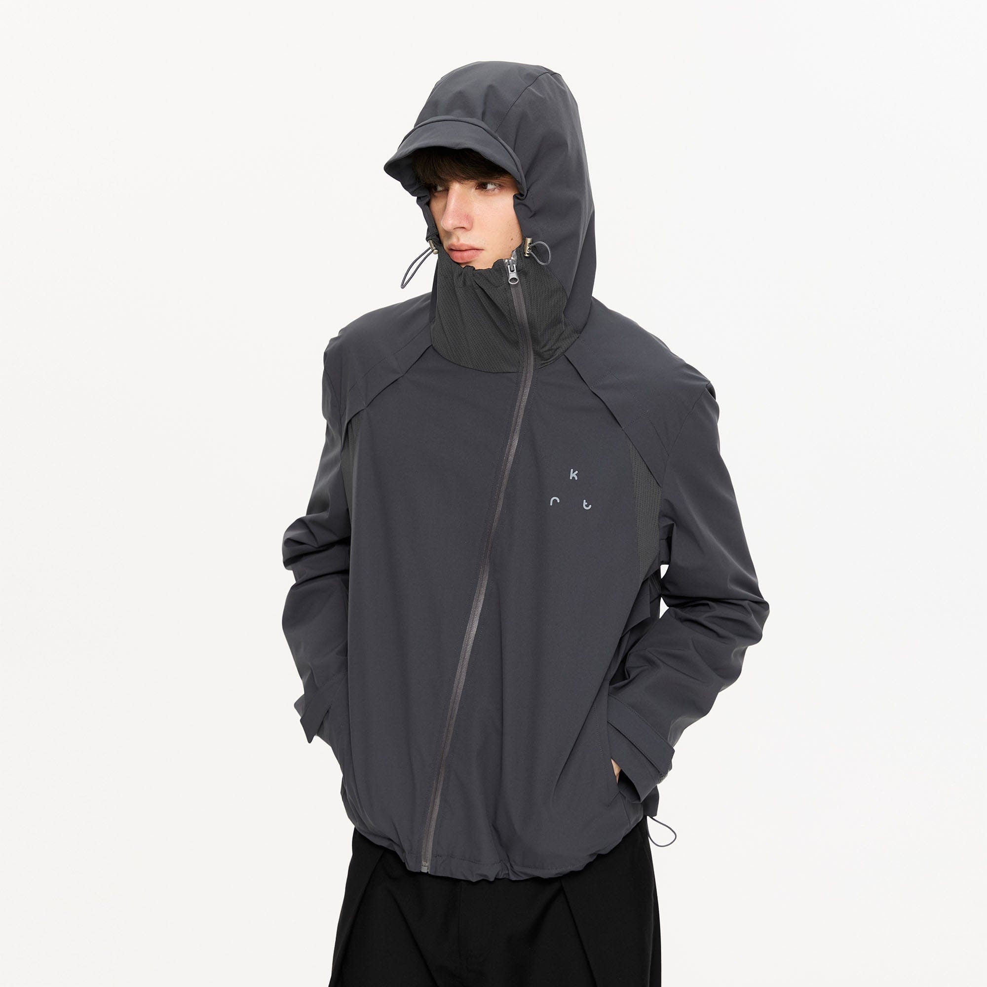 KREATE Asymmetric-Zip Teflon Hooded Jacket, premium urban and streetwear designers apparel on PROJECTISR.com, KREATE
