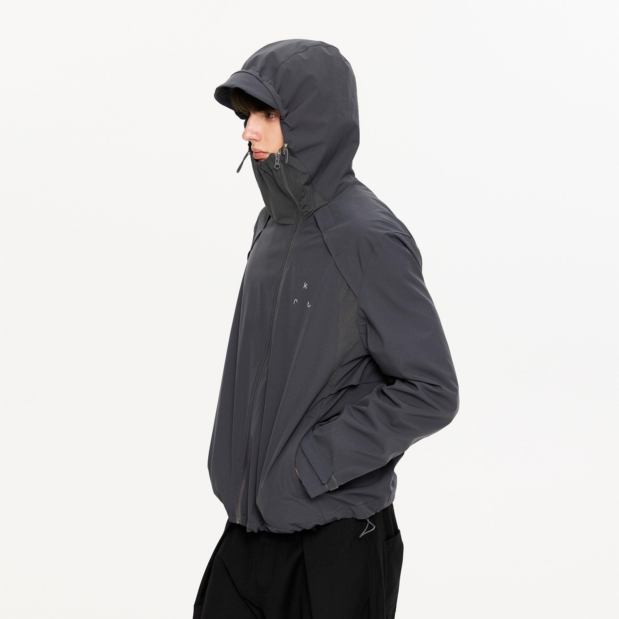 KREATE Asymmetric-Zip Teflon Hooded Jacket, premium urban and streetwear designers apparel on PROJECTISR.com, KREATE