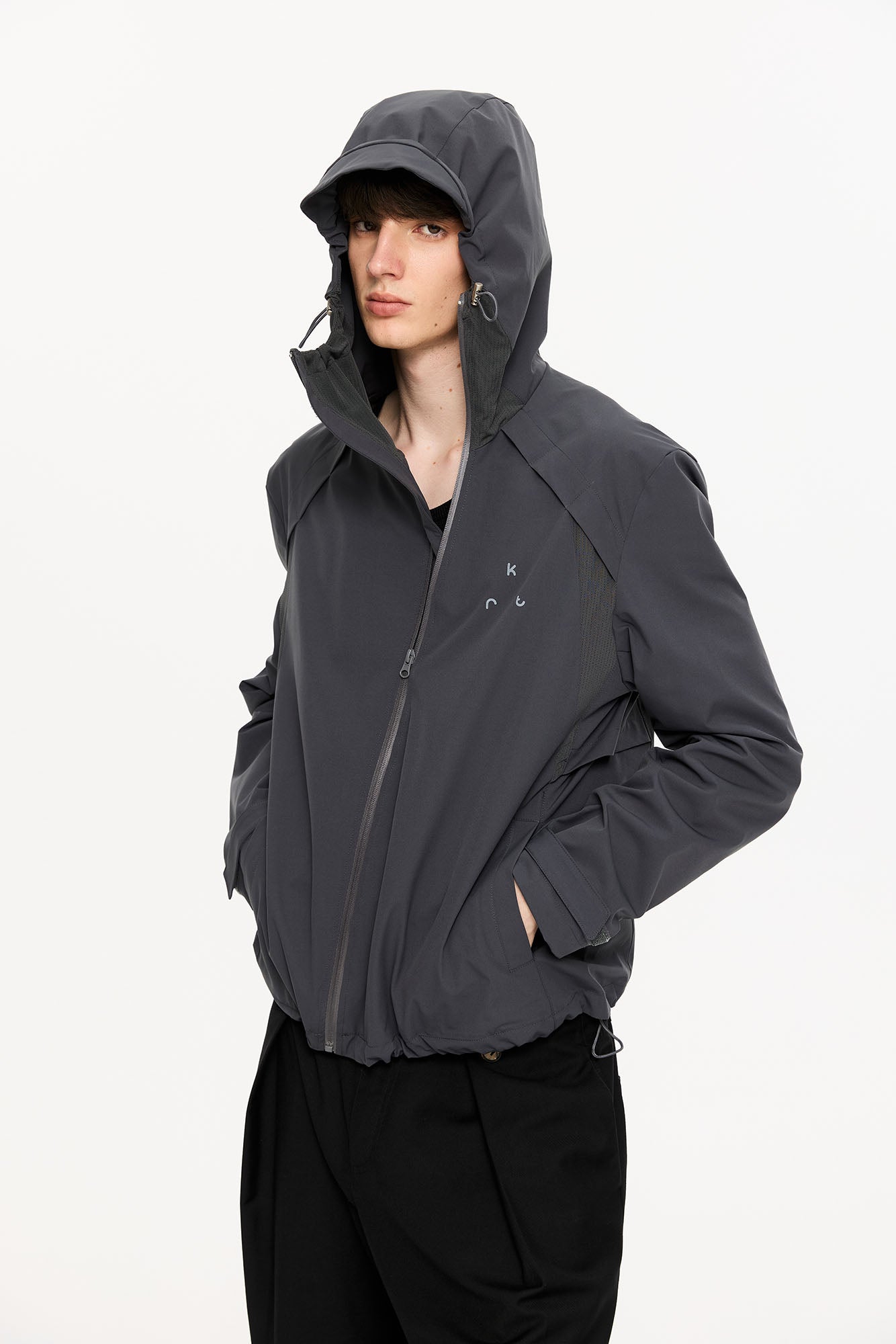 KREATE Asymmetric-Zip Teflon Hooded Jacket, premium urban and streetwear designers apparel on PROJECTISR.com, KREATE
