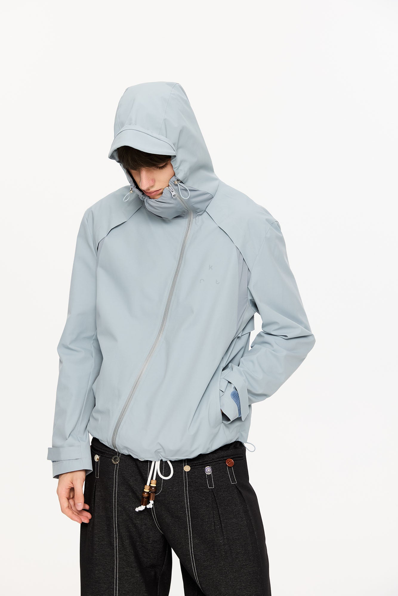 KREATE Asymmetric-Zip Teflon Hooded Jacket, premium urban and streetwear designers apparel on PROJECTISR.com, KREATE