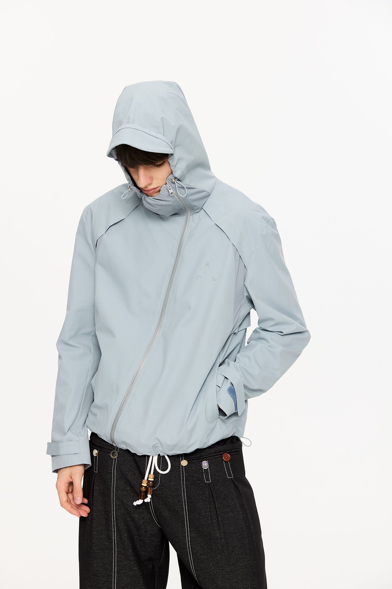 KREATE Asymmetric-Zip Teflon Hooded Jacket, premium urban and streetwear designers apparel on PROJECTISR.com, KREATE