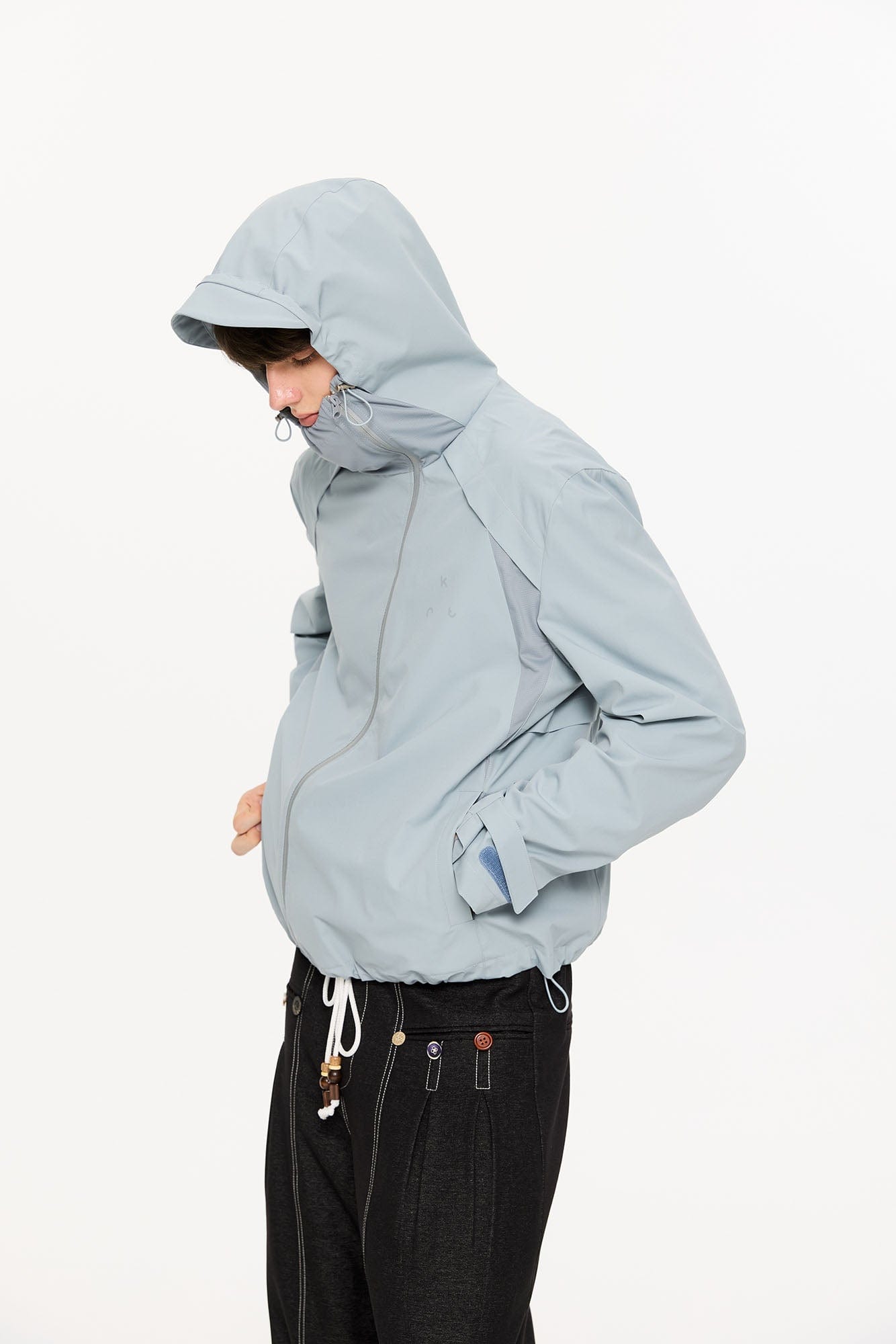 KREATE Asymmetric-Zip Teflon Hooded Jacket, premium urban and streetwear designers apparel on PROJECTISR.com, KREATE